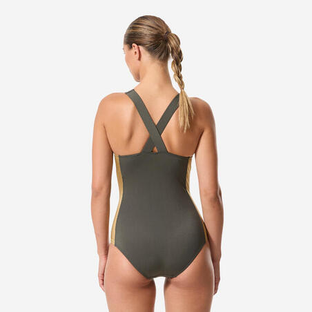 Купальник суцільний жіночий Kelly для плавання хакі/золотий