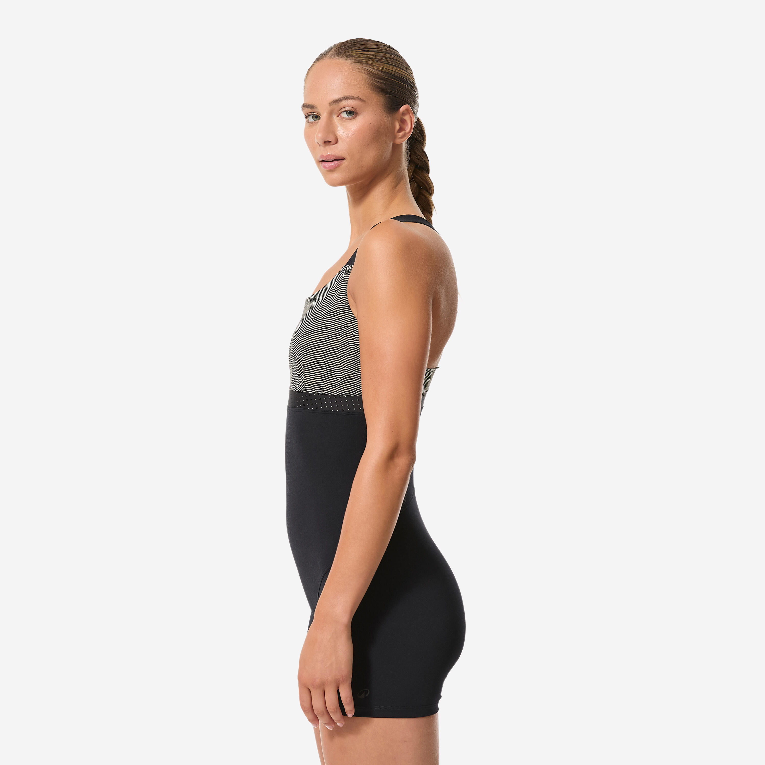 Maillot de bain 1 pièce aquagym aquabike shorty femme, Elea sono noir beige - DECATHLON