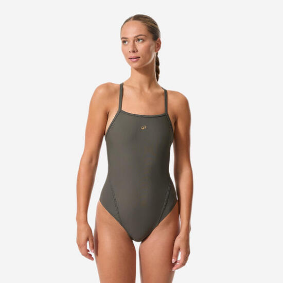 Maillot de bain 1 pièce natation femme, Lexa kaki