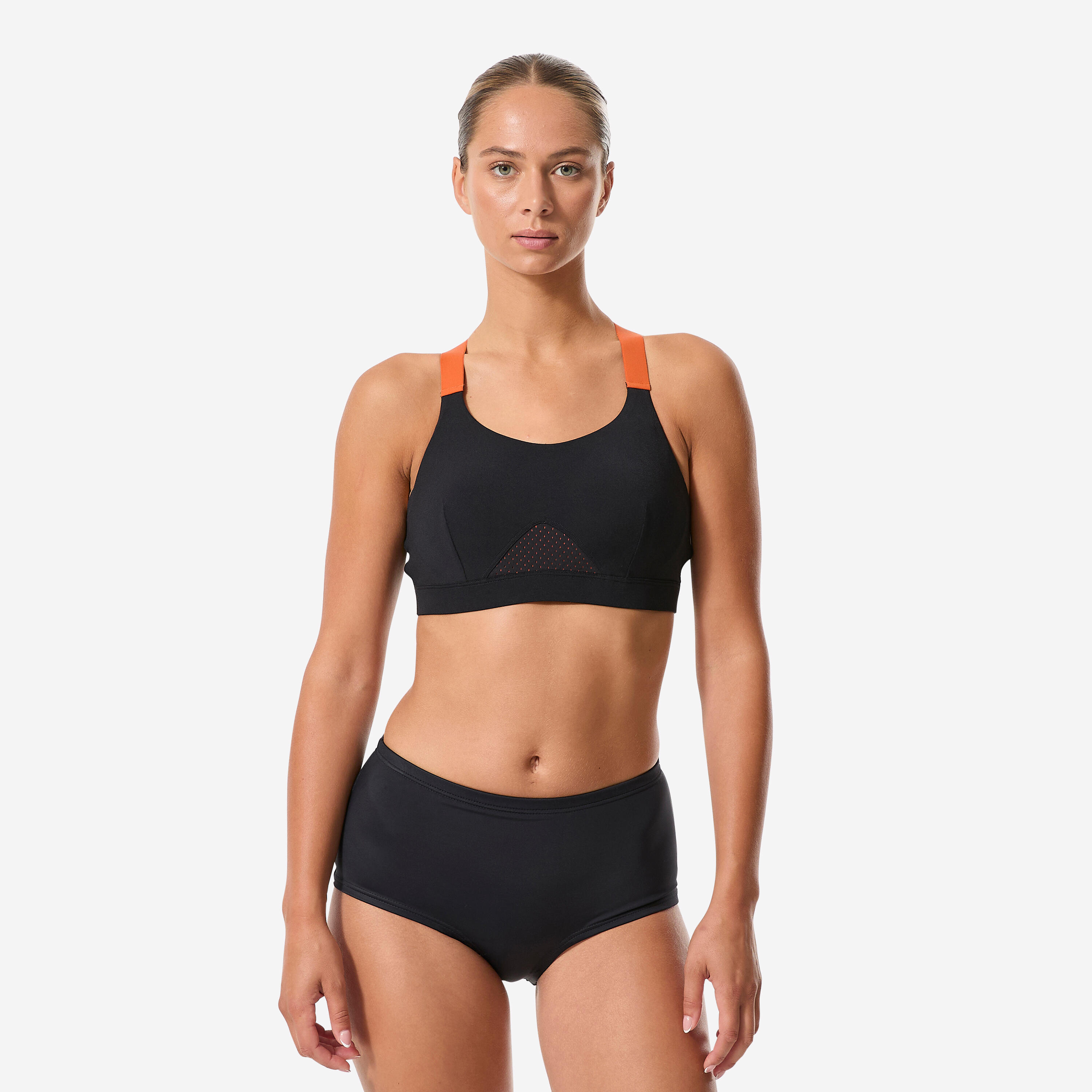 Damen-Bikini-Oberteil für Aquagymnastik Aquabike, Elea Schwarz/Terrakotta 3/11