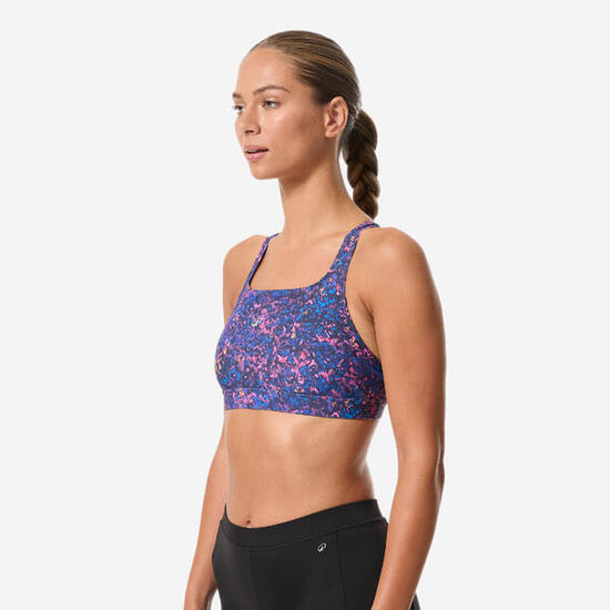 Haut de maillot de bain de natation femme, Kamyleon tach bleu marine