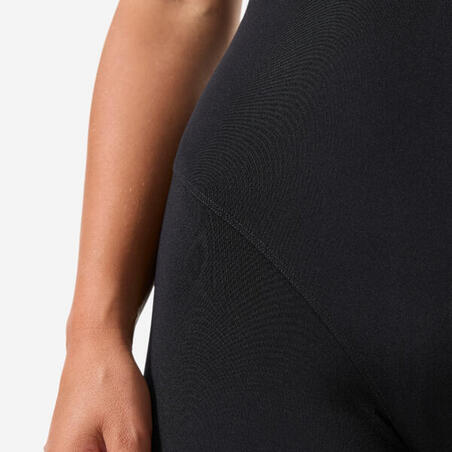 Купальник суцільний жіночий з шортами для аквафітнесу чорний/бежевий