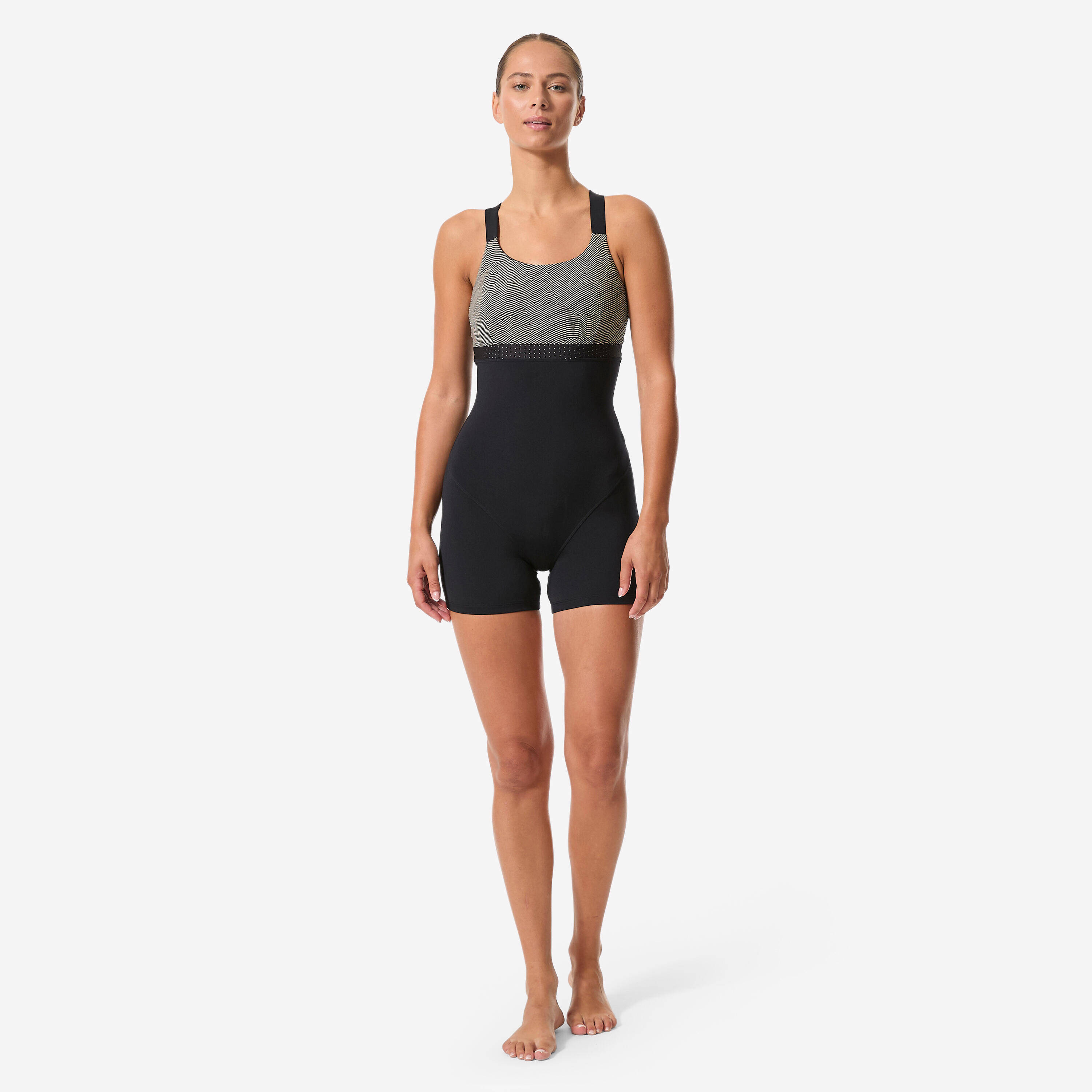 W 1P swimsuit aquafitness and aquabiking, shorty style, Elea Sono black beige -  4