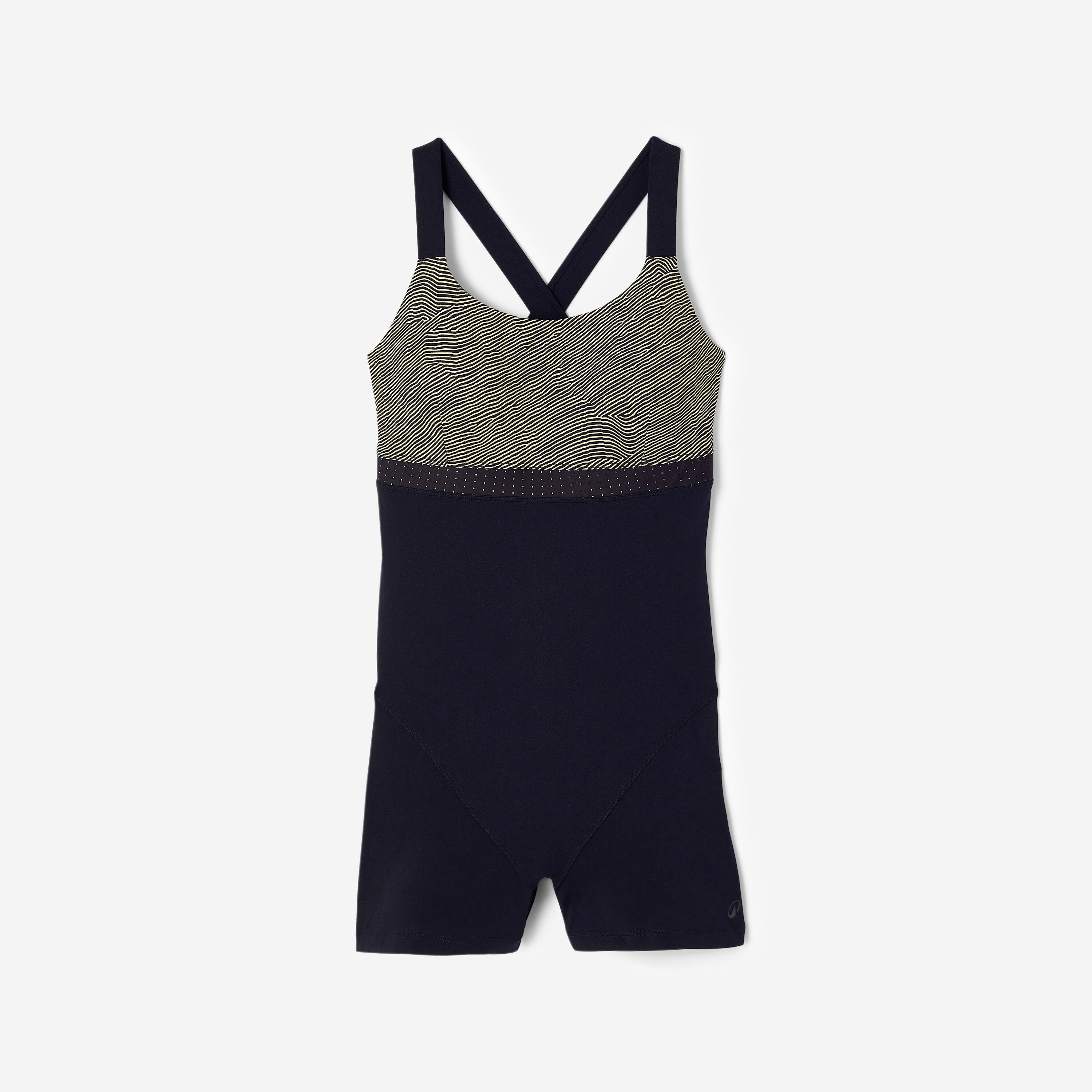 Maillot de bain 1 pièce aquagym aquabike shorty femme, Elea sono noir beige 8/9