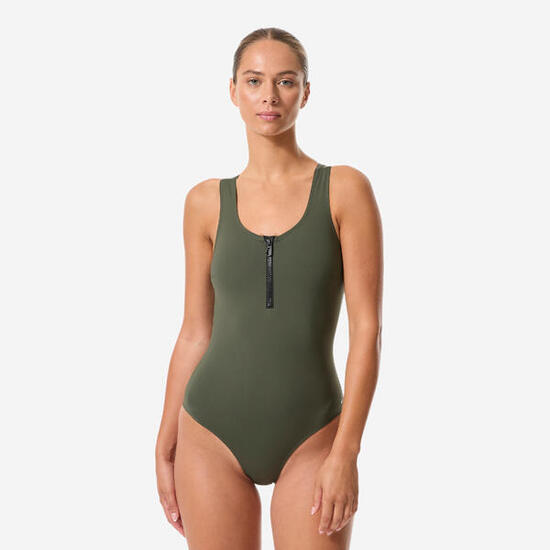 Maillot de bain 1 pièce aquagym aquabike femme, Lio kaki foncé