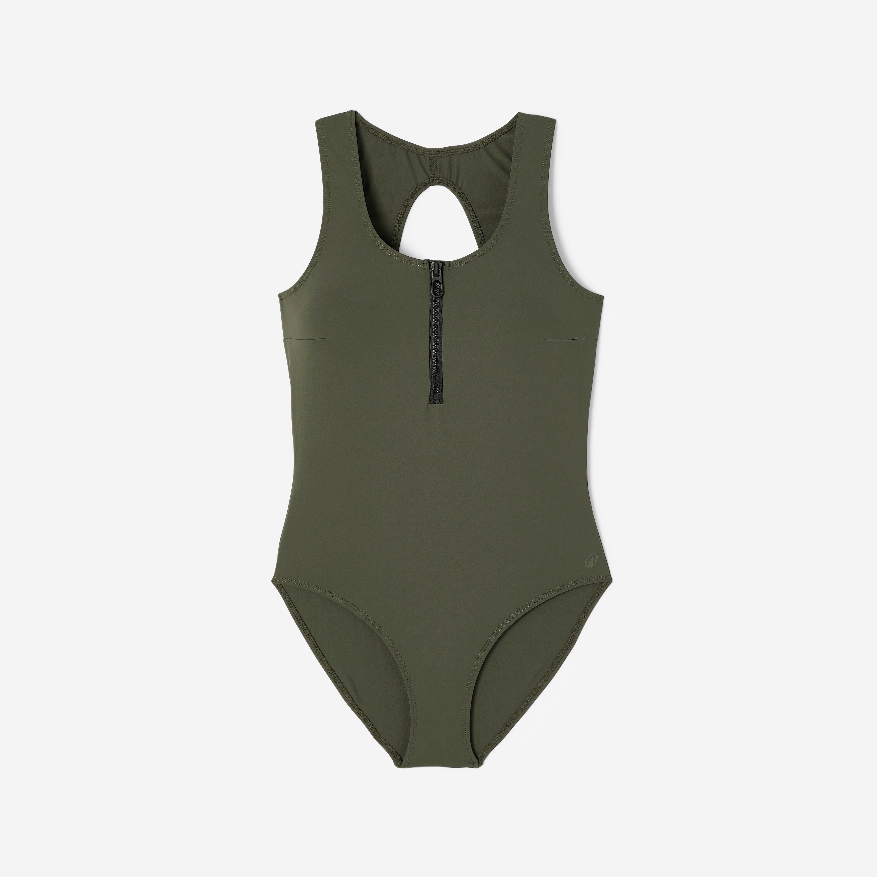 Maillot de bain 1 pièce aquagym aquabike femme, Lio kaki foncé 7/8