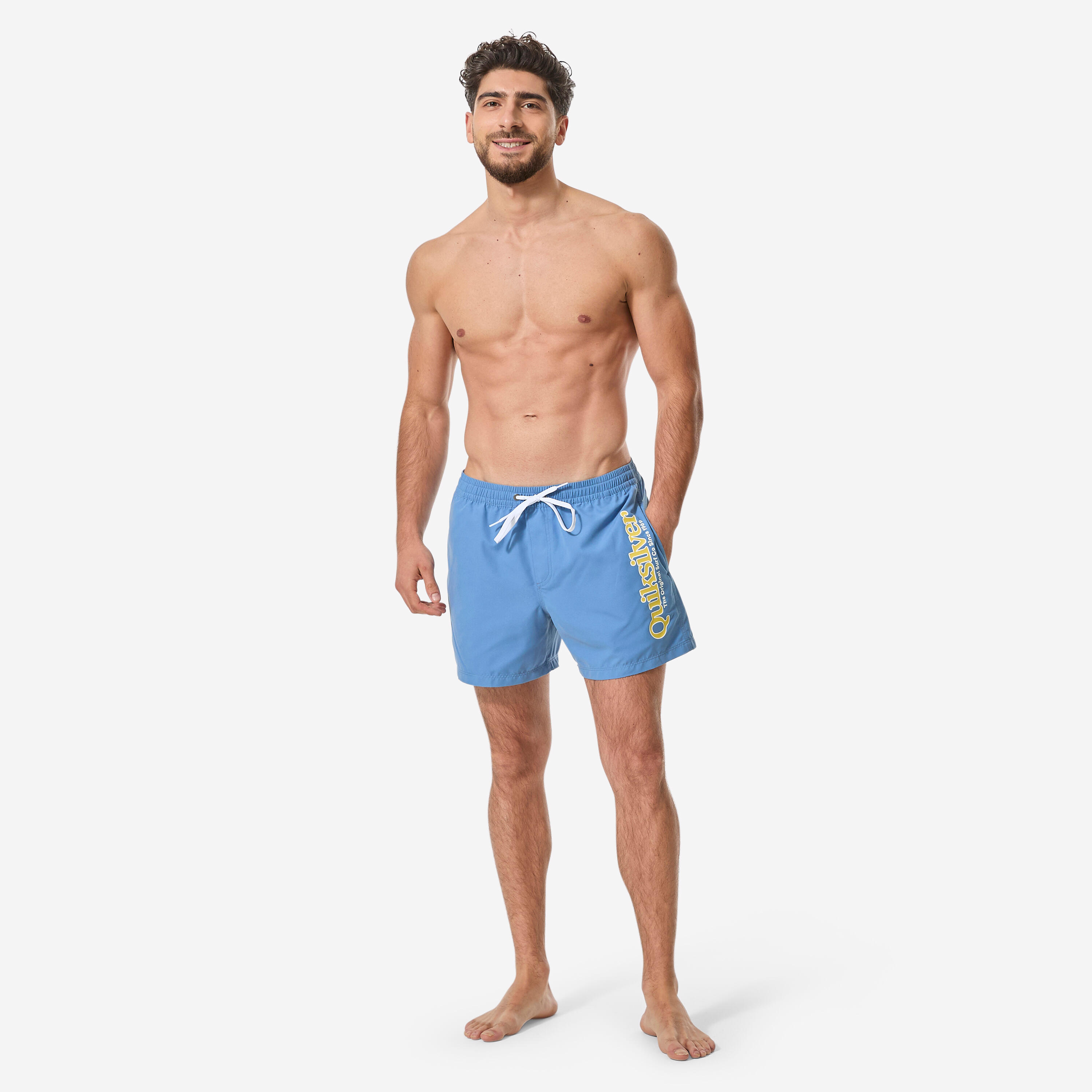 Korte boardshort 15" voor surfen elastische tailleband blauw 2/10