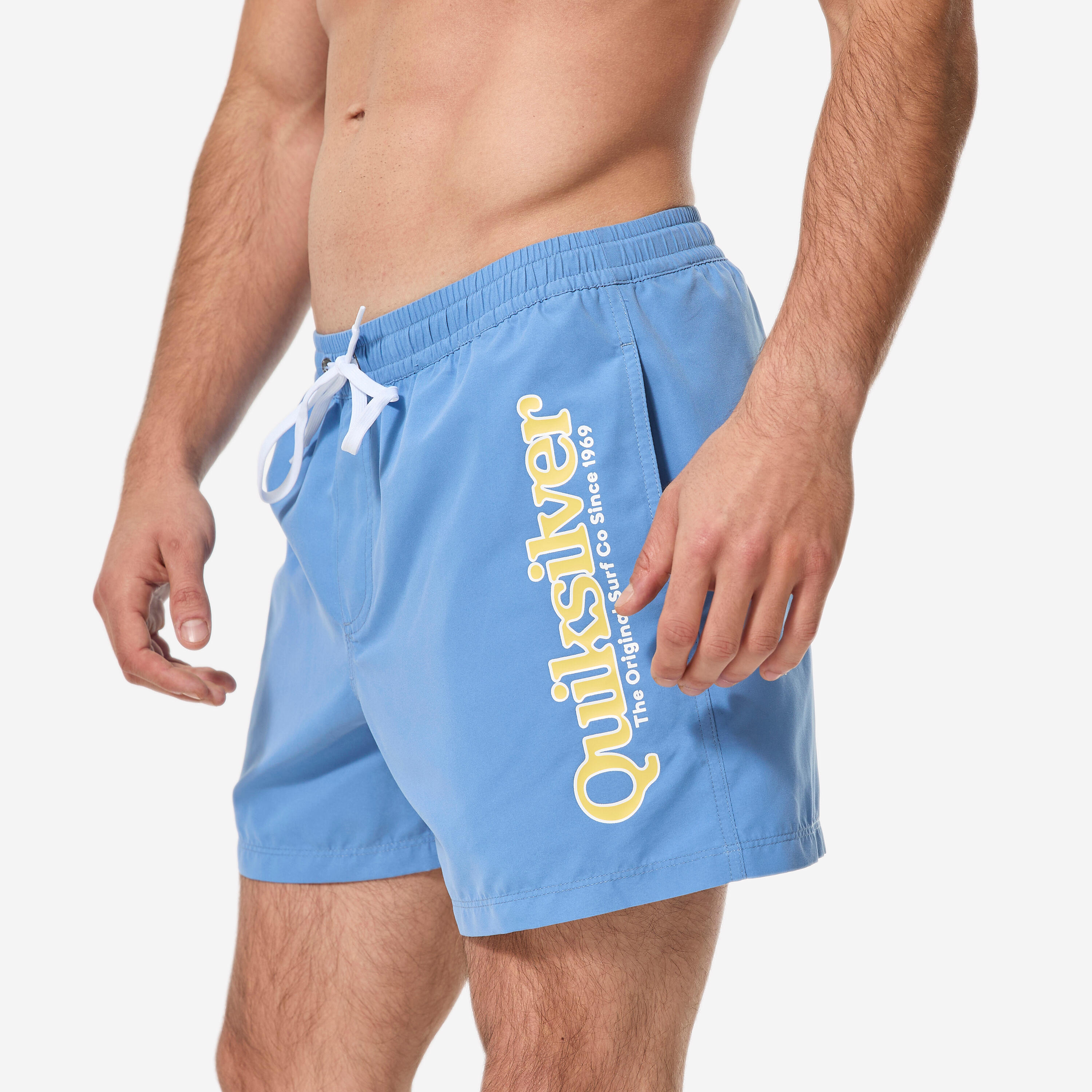Korte boardshort 15" voor surfen elastische tailleband blauw 5/10