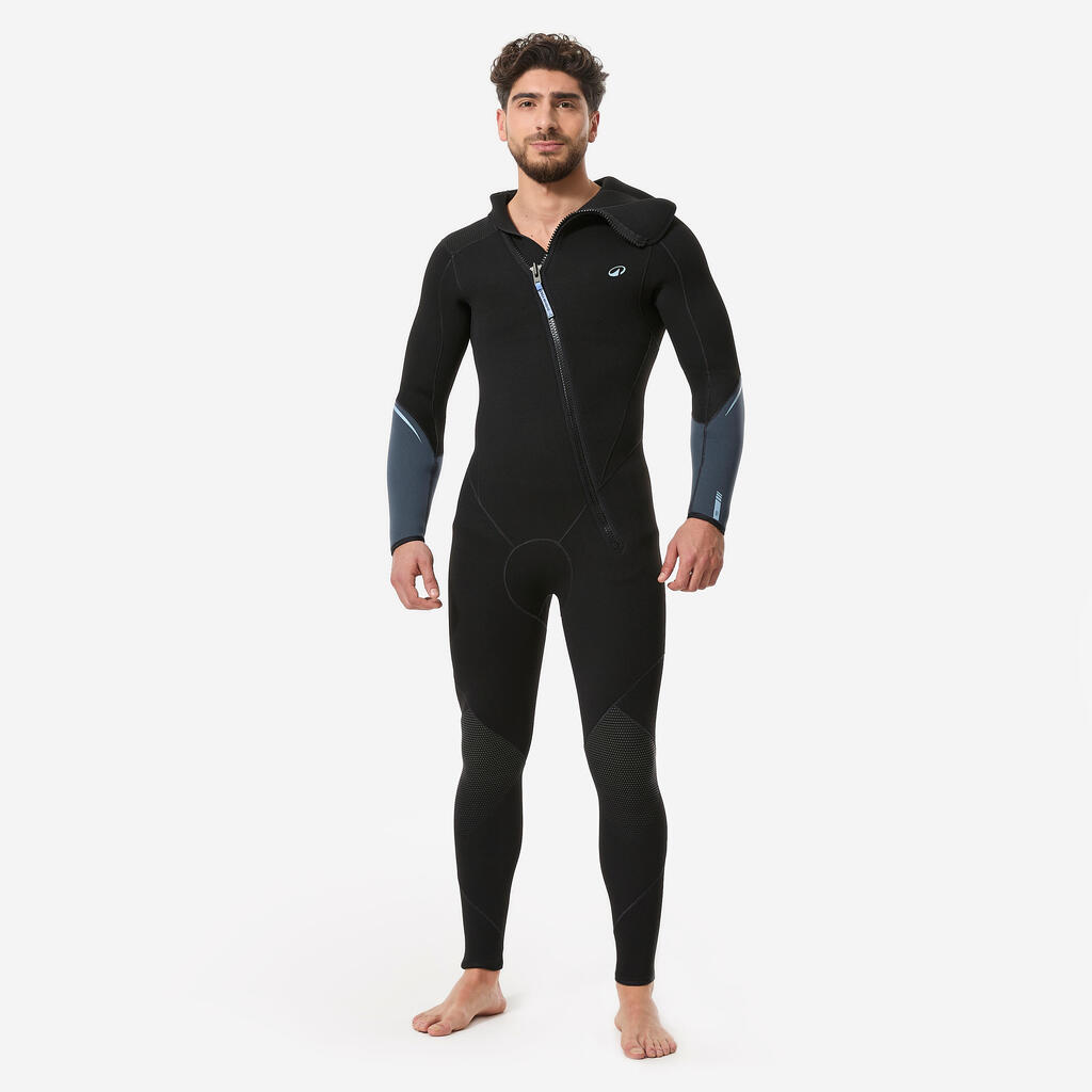 Men’s diving hooded wetsuit 5mm, SCD 500 Black and blue