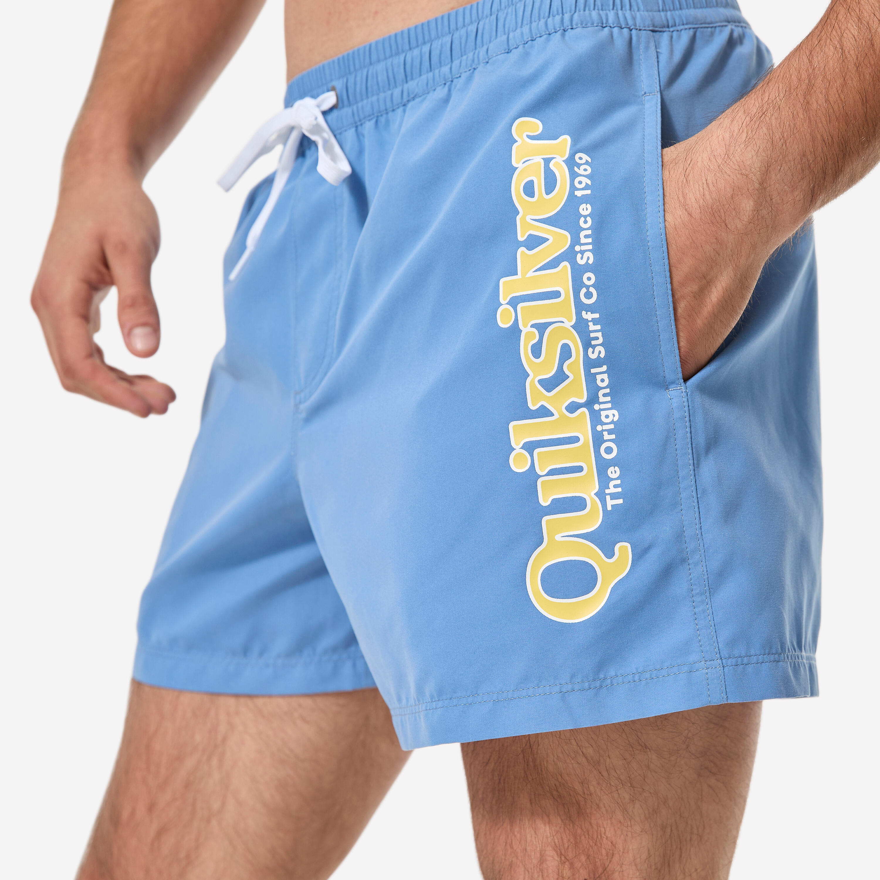 Korte boardshort 15" voor surfen elastische tailleband blauw 8/10