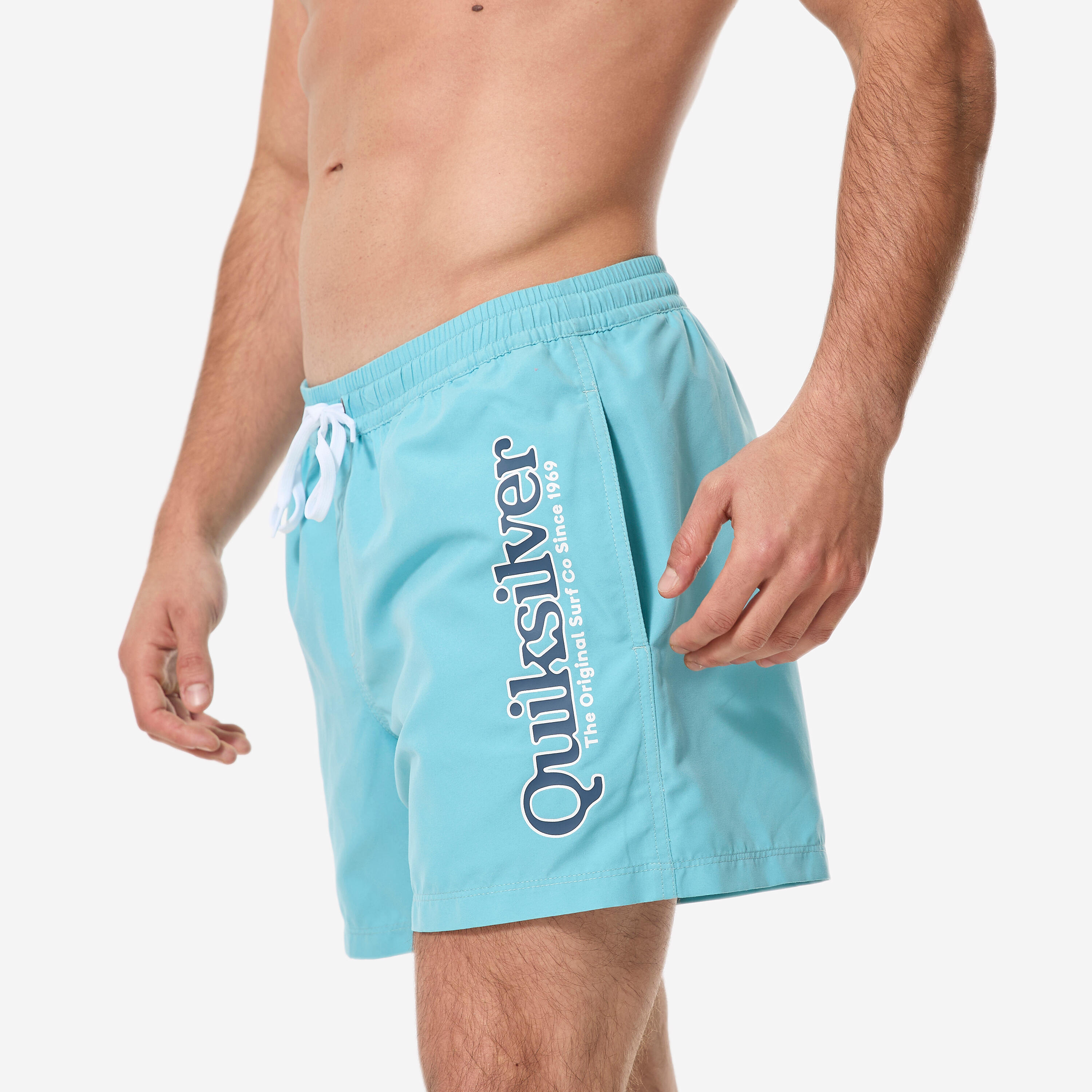 Korte boardshort 15" voor surfen elastische tailleband blauw 4/8
