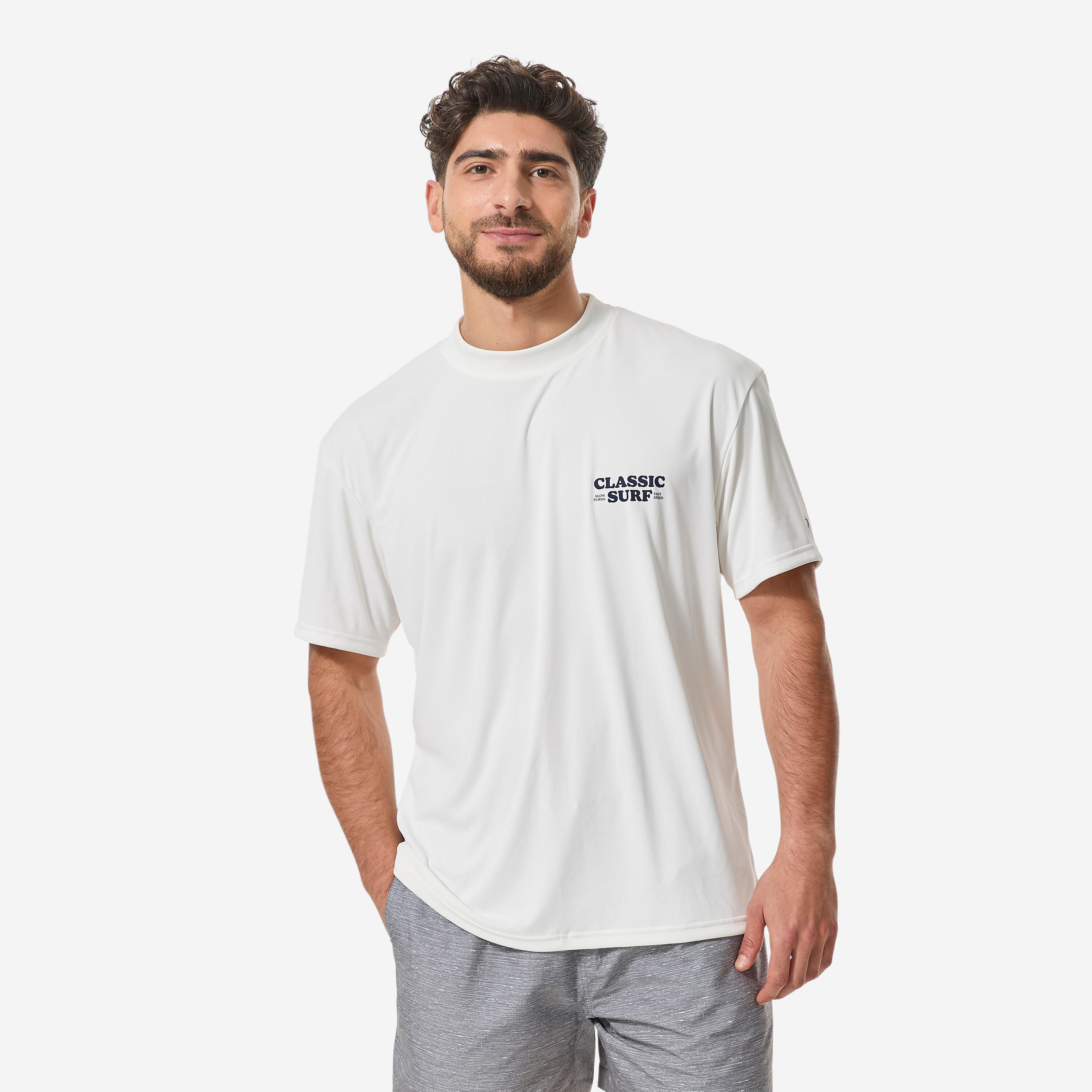 T-shirt anti-uv surf manches courtes coupe large homme, blanc 4/8