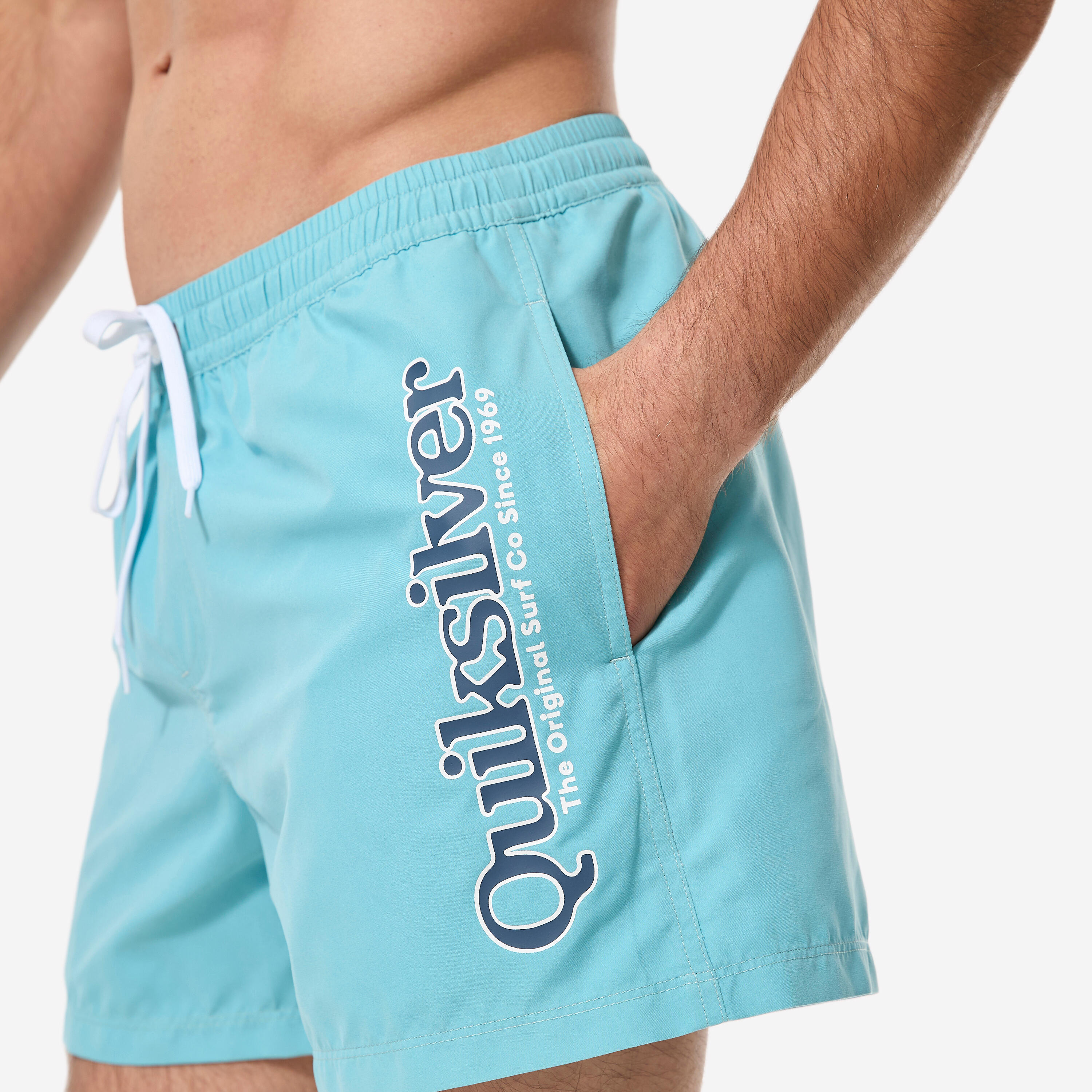 Korte boardshort 15" voor surfen elastische tailleband blauw 7/8