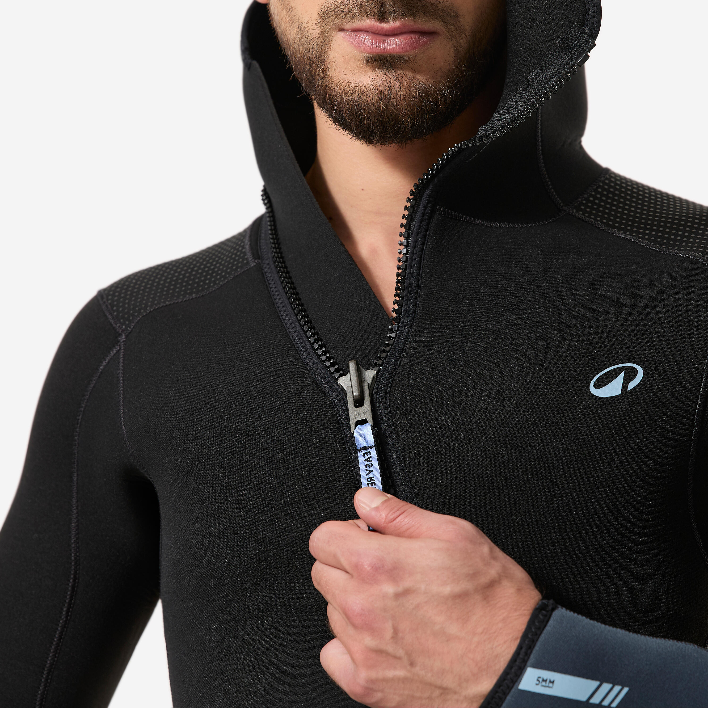 Men’s diving hooded wetsuit 5mm, SCD 500 Black and blue 6/9