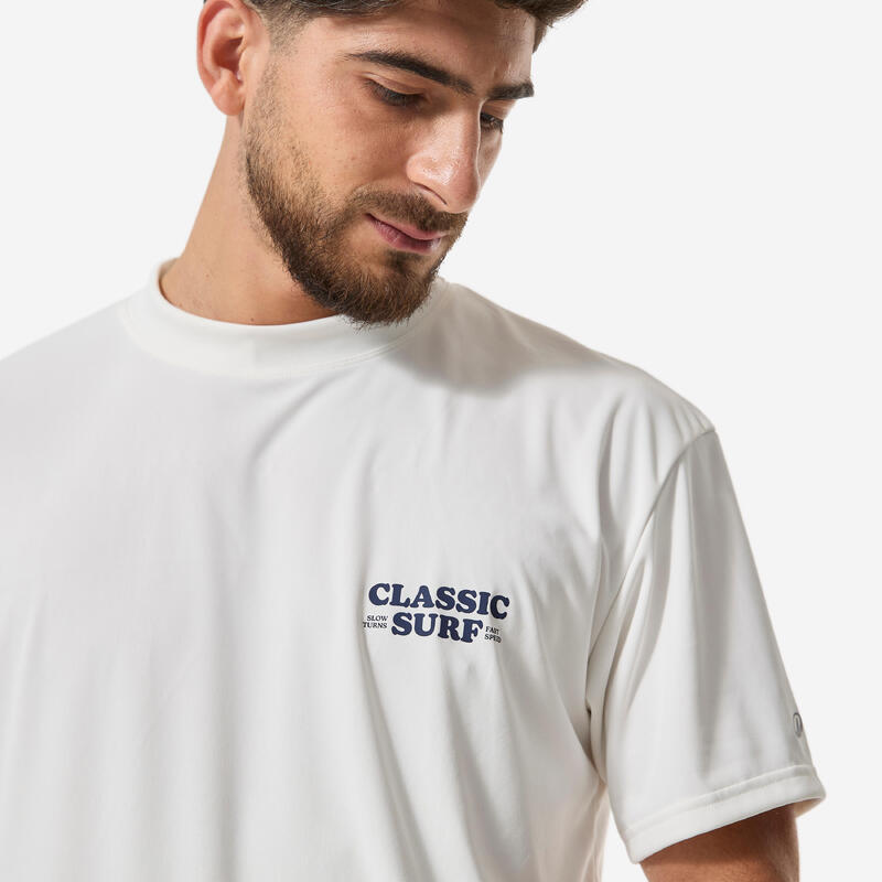Erkek Kısa Kollu UV Korumalı - Tişört - Beyaz - Desenli