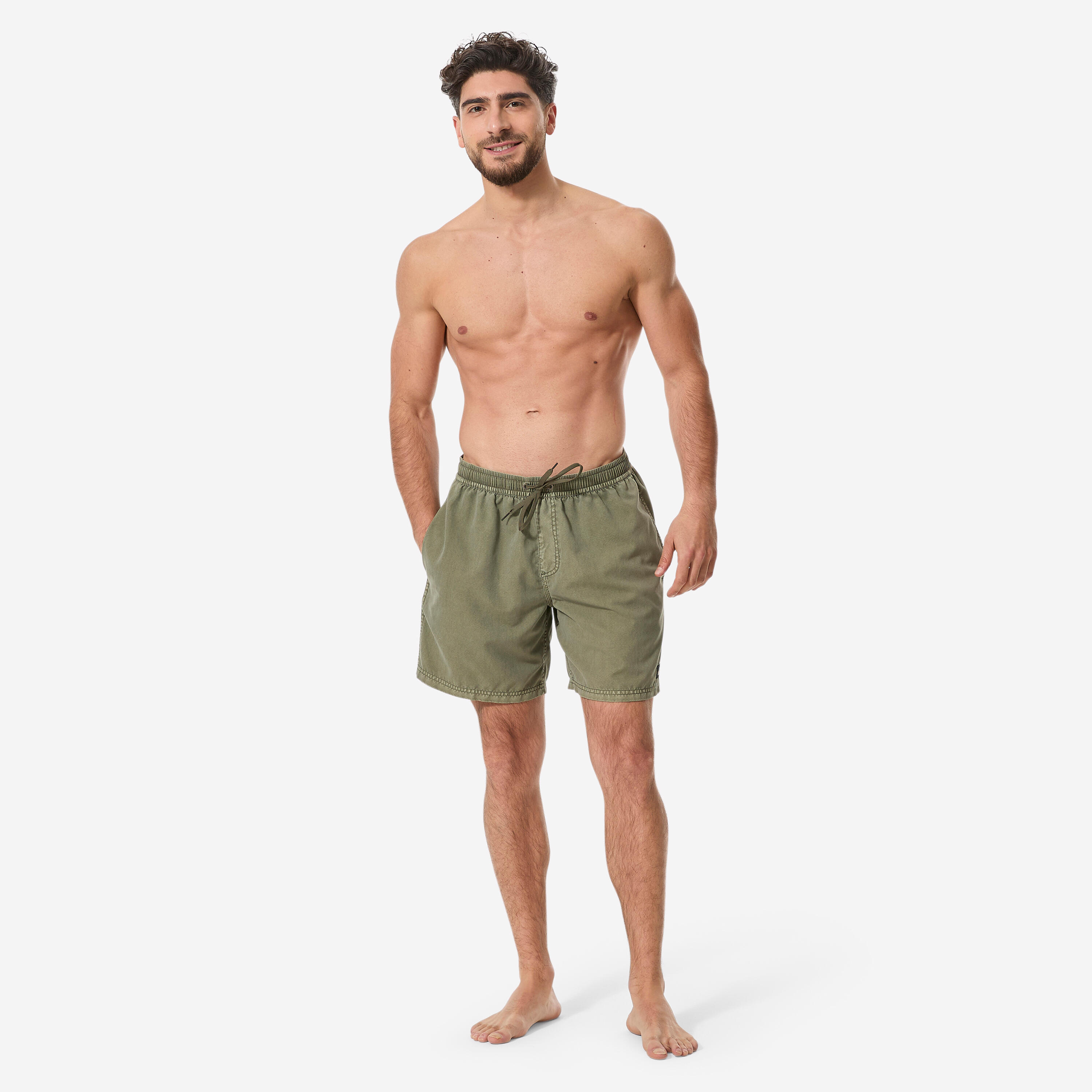 Boardshort surf short de bain Quiksilver mi-long 17' ceinture élastique, kaki 2/7