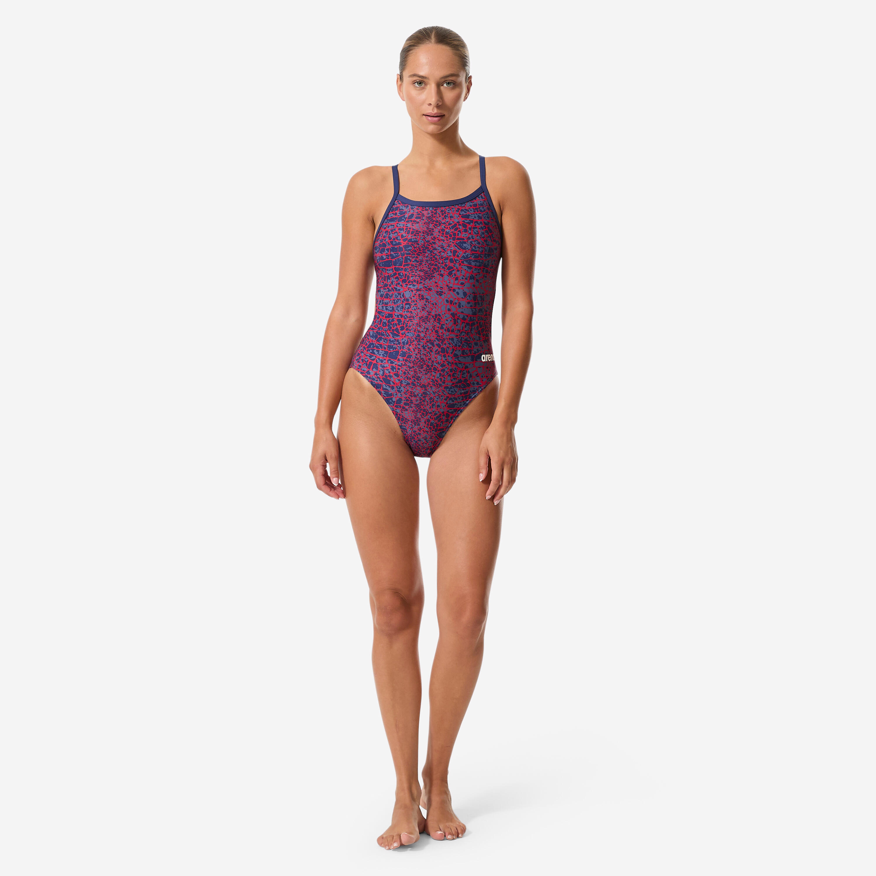 Maillot de bain 1 pièce natation femme, Snakeskin rouge bleu 3/10