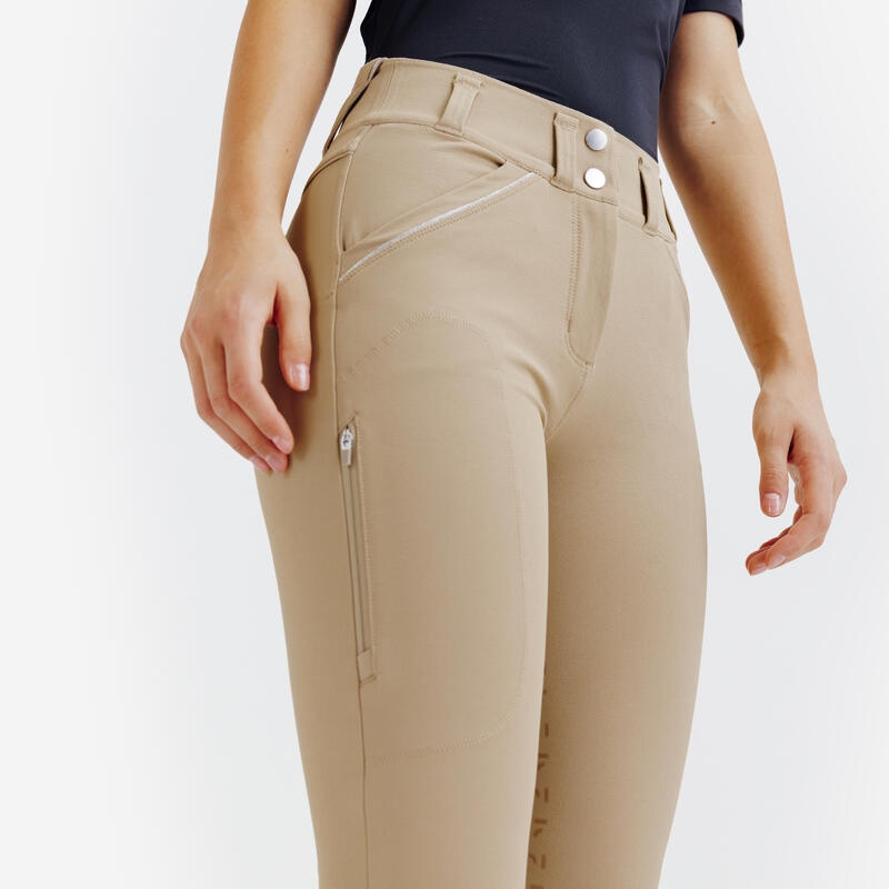 Pantalon Echitație full grip 900 Bej Damă