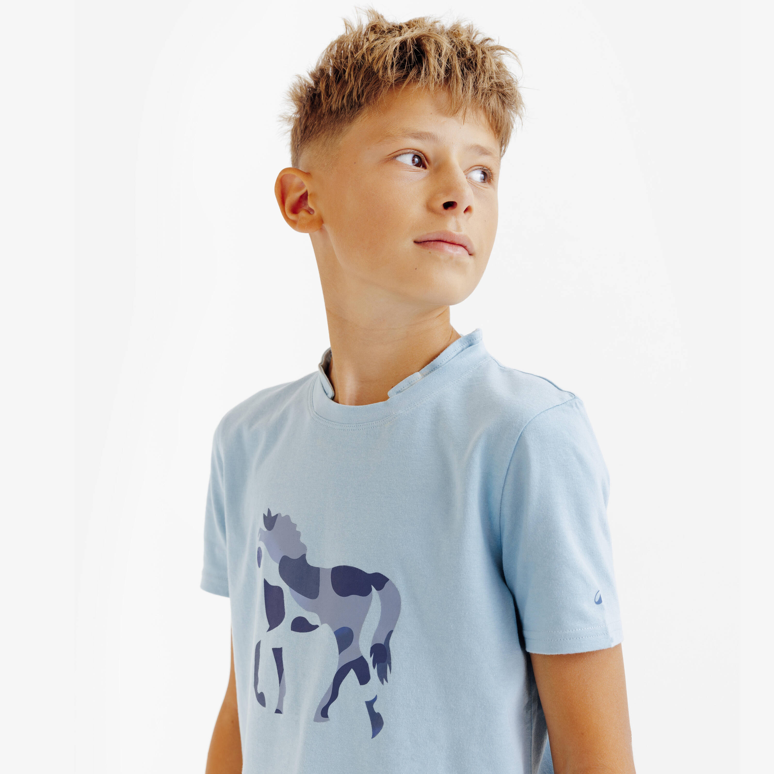 Kids' Horse Riding Short-Sleeved Polo Magic - All Over Blue Print -  4