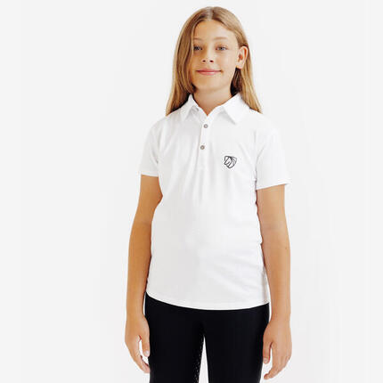 Reit-Poloshirt 100 kurzarm Kinder Turnier weiß