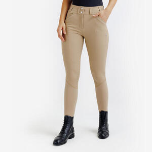 Pantalón Equitación 900 Fullgrip Mujer Beis