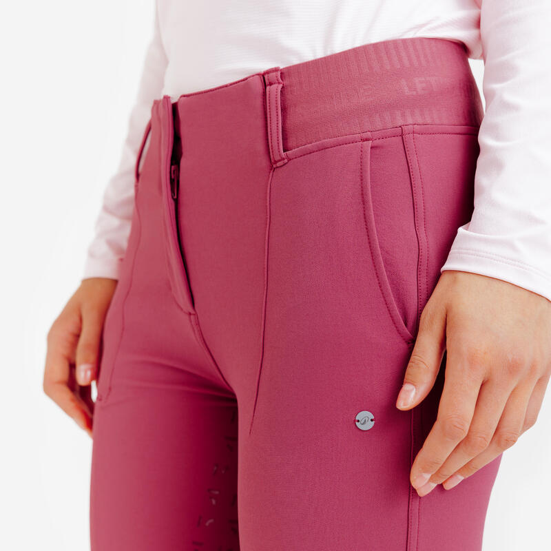 Pantalon echitație full grip BE YOU - 500 Roz LITCHI Damă
