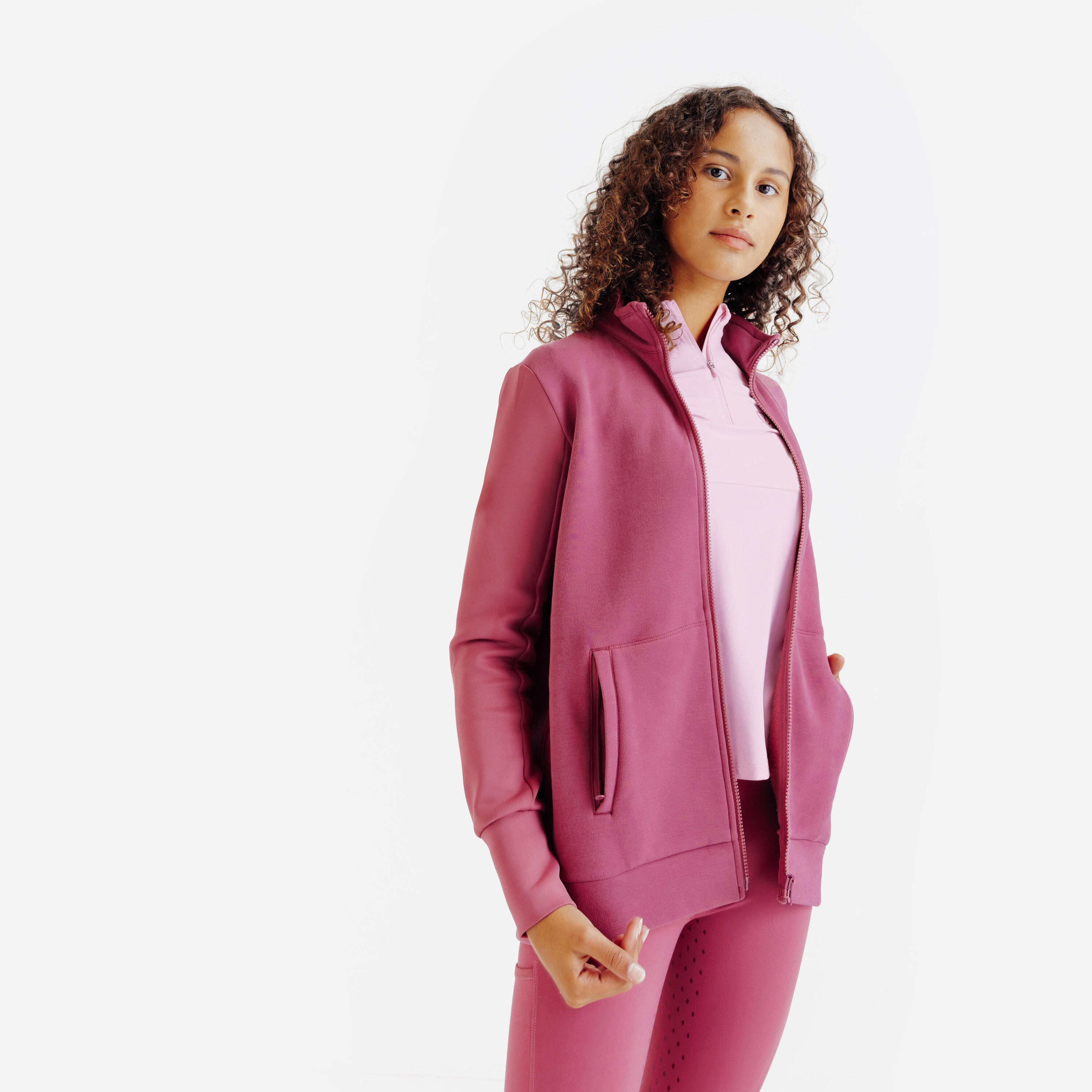 Sweat zippé équitation enfant 500 Rose LITCHI 4/7