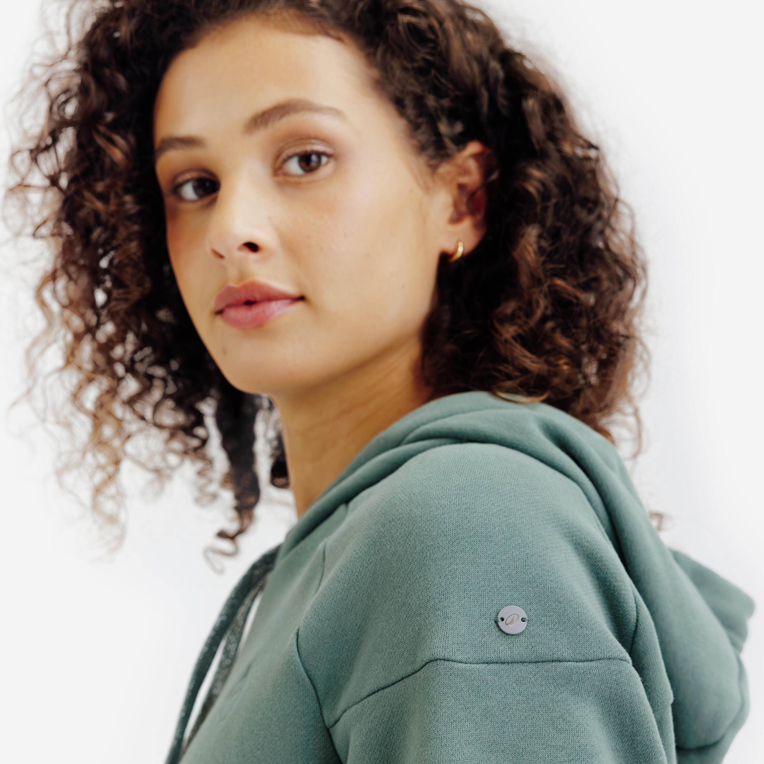 Sweatshirt com capuz de equitação Mulher -  Verde eucalipto 7/8