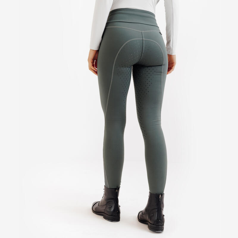 Colanți echitație 500 Full Grip Verde Damă