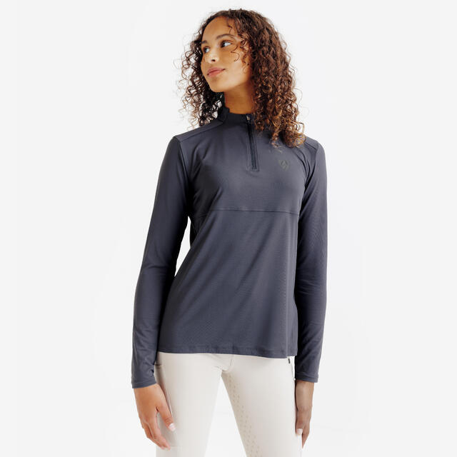 Reit-Poloshirt langarm UV-Schutz Kinder Verein grau