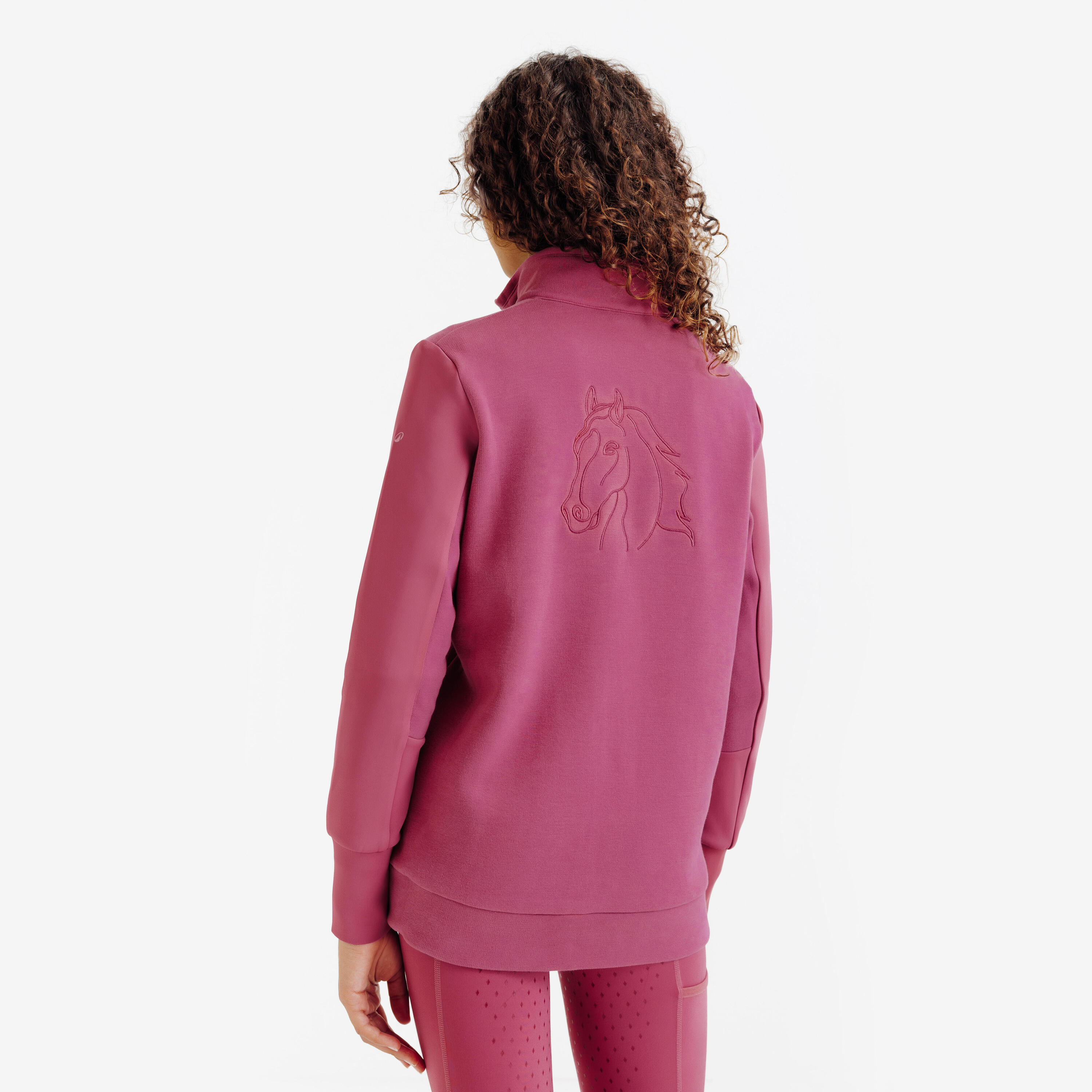 Sweat zippé équitation enfant 500 Rose LITCHI 6/7