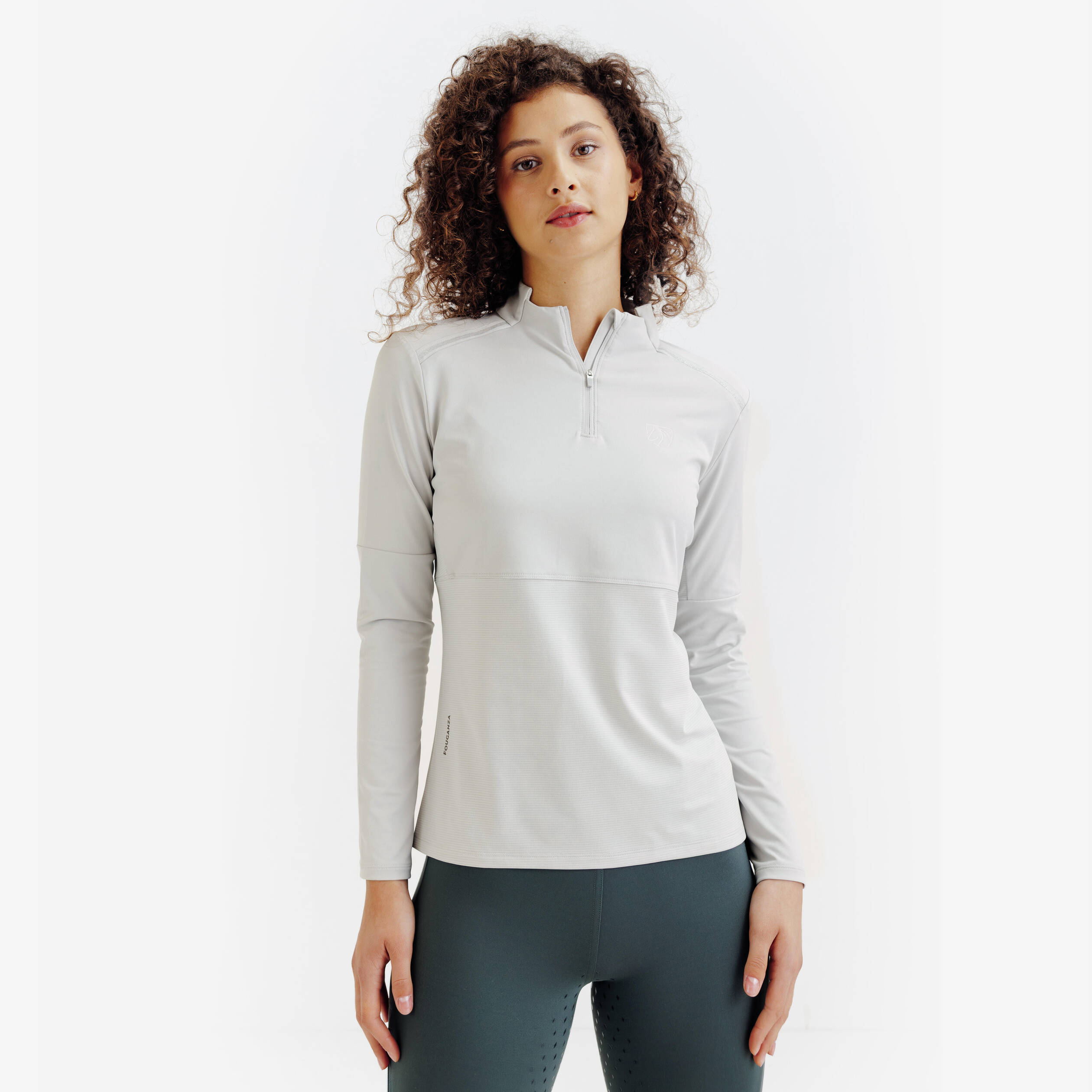 Women Long-Sleeved Horse Riding UV Polo Shirt - Light Grey