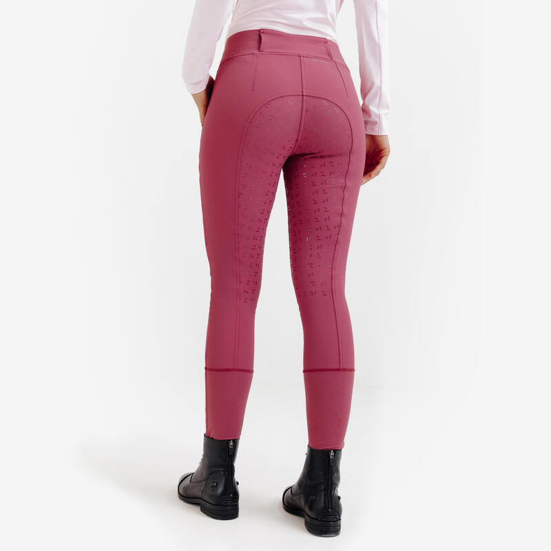Pantalon echitație full grip BE YOU - 500 Roz LITCHI Damă
