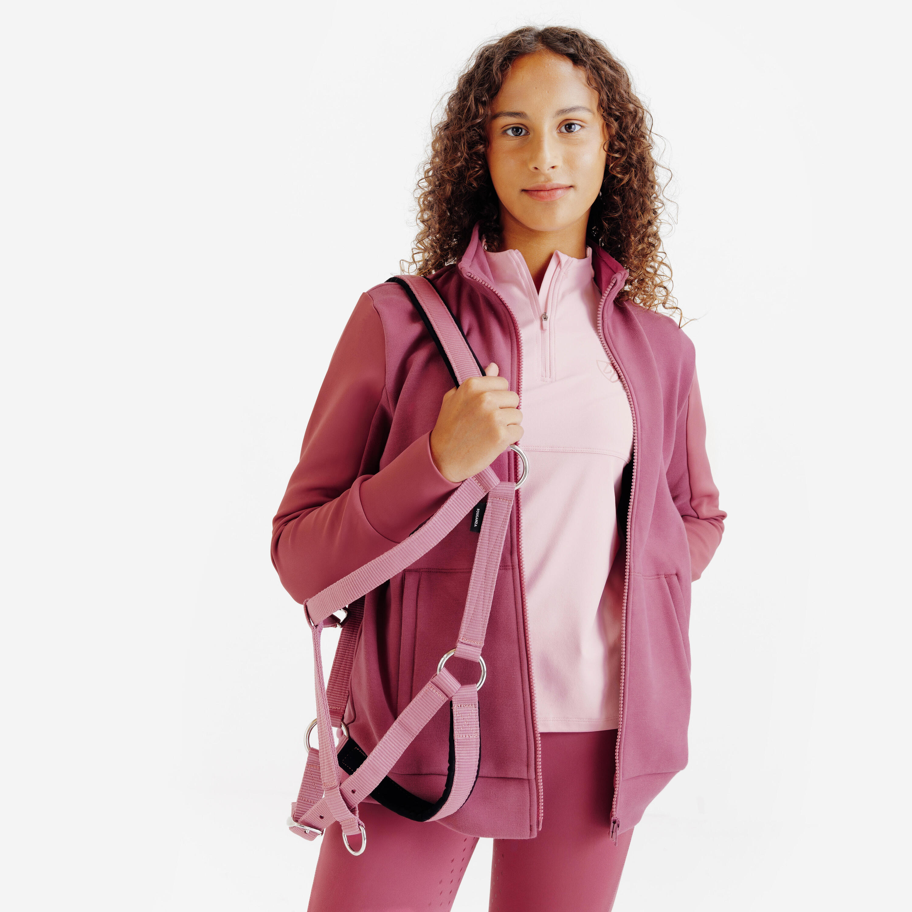 Sweat zippé équitation enfant 500 Rose LITCHI 2/7