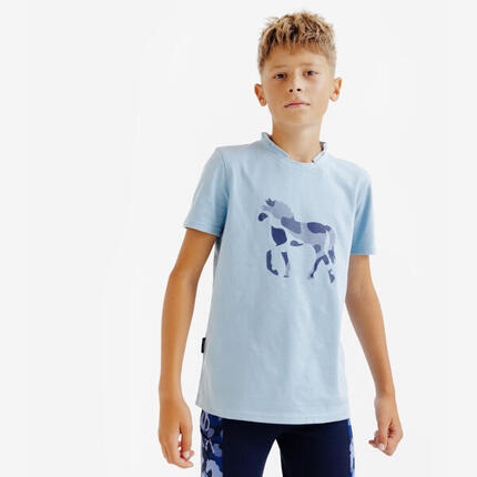 Polo manches courtes équitation MAGIC junior - blanc imprimé