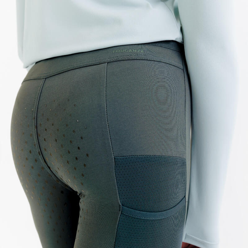 Pantalon echitație full grip lejer 500 mesh Verde Copii