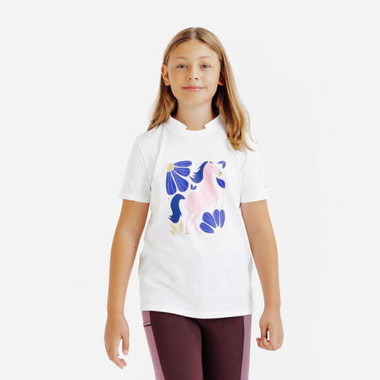 Polo manches courtes équitation MAGIC junior - blanc imprimé