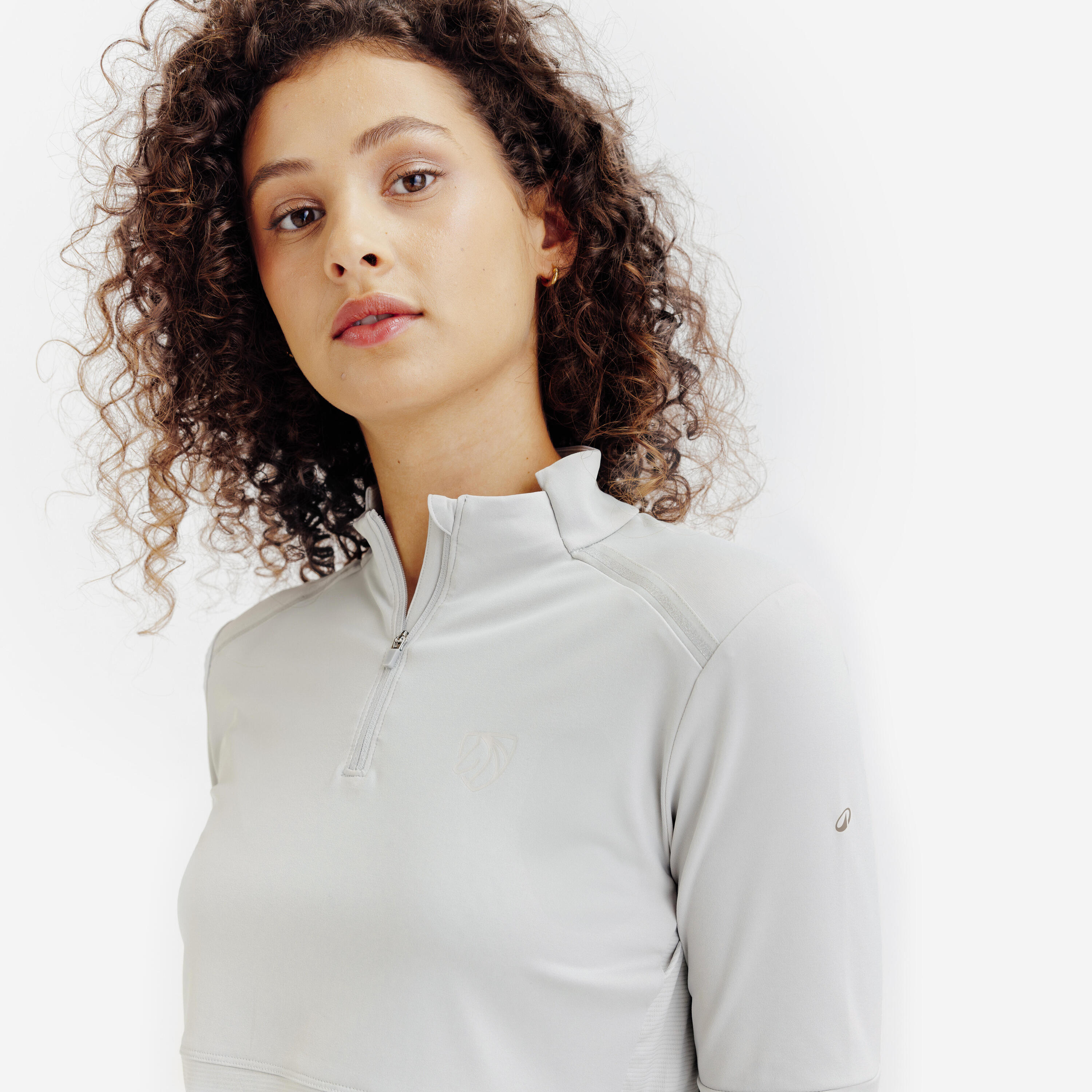 Polo équitation manches longues UV Femme - gris clair 3/9