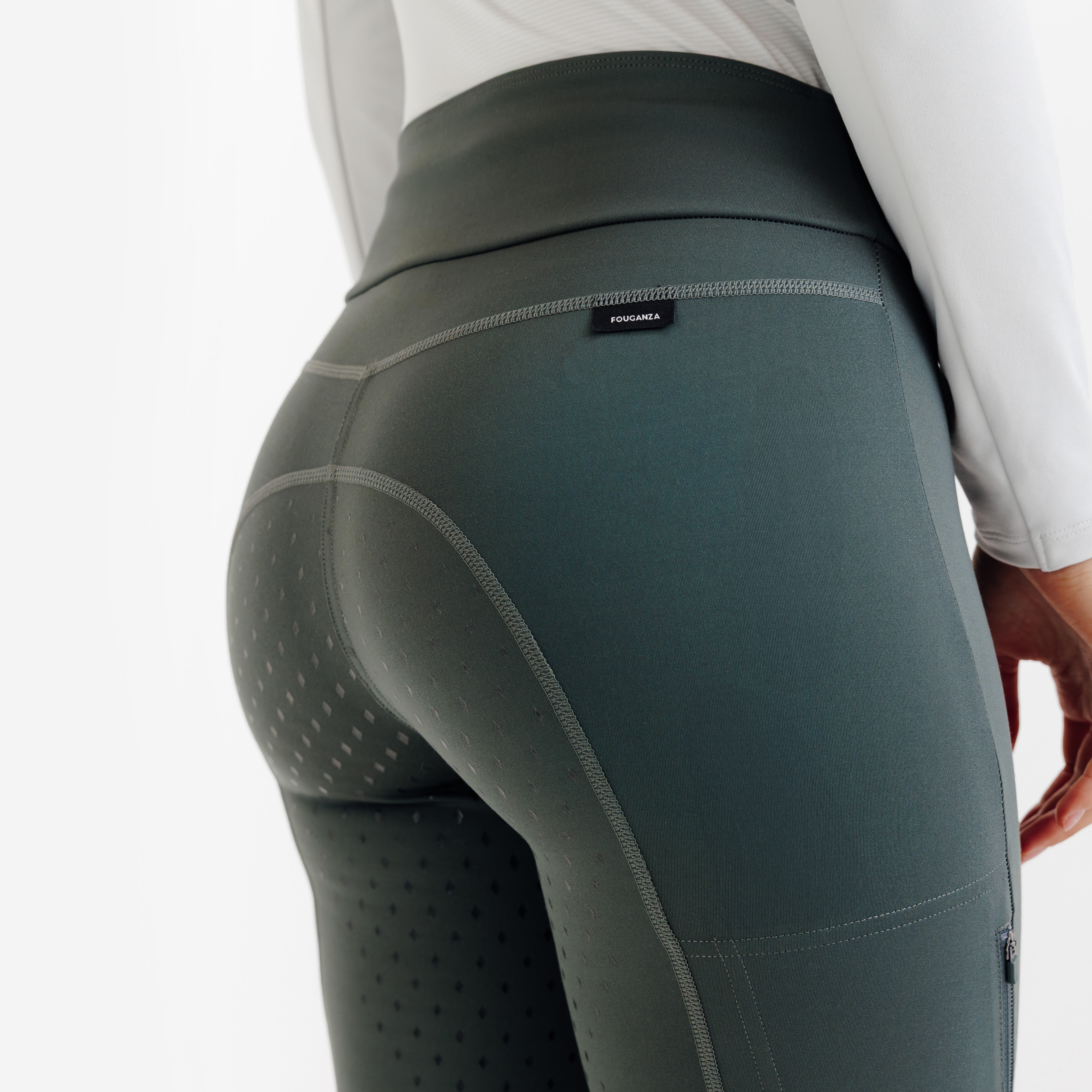 Women's Horse Riding Full Grip Leggings 500 - Green - FOUGANZA