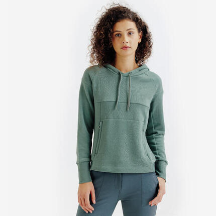 Sweat à capuche équitation Femme - Vert eucalyptus