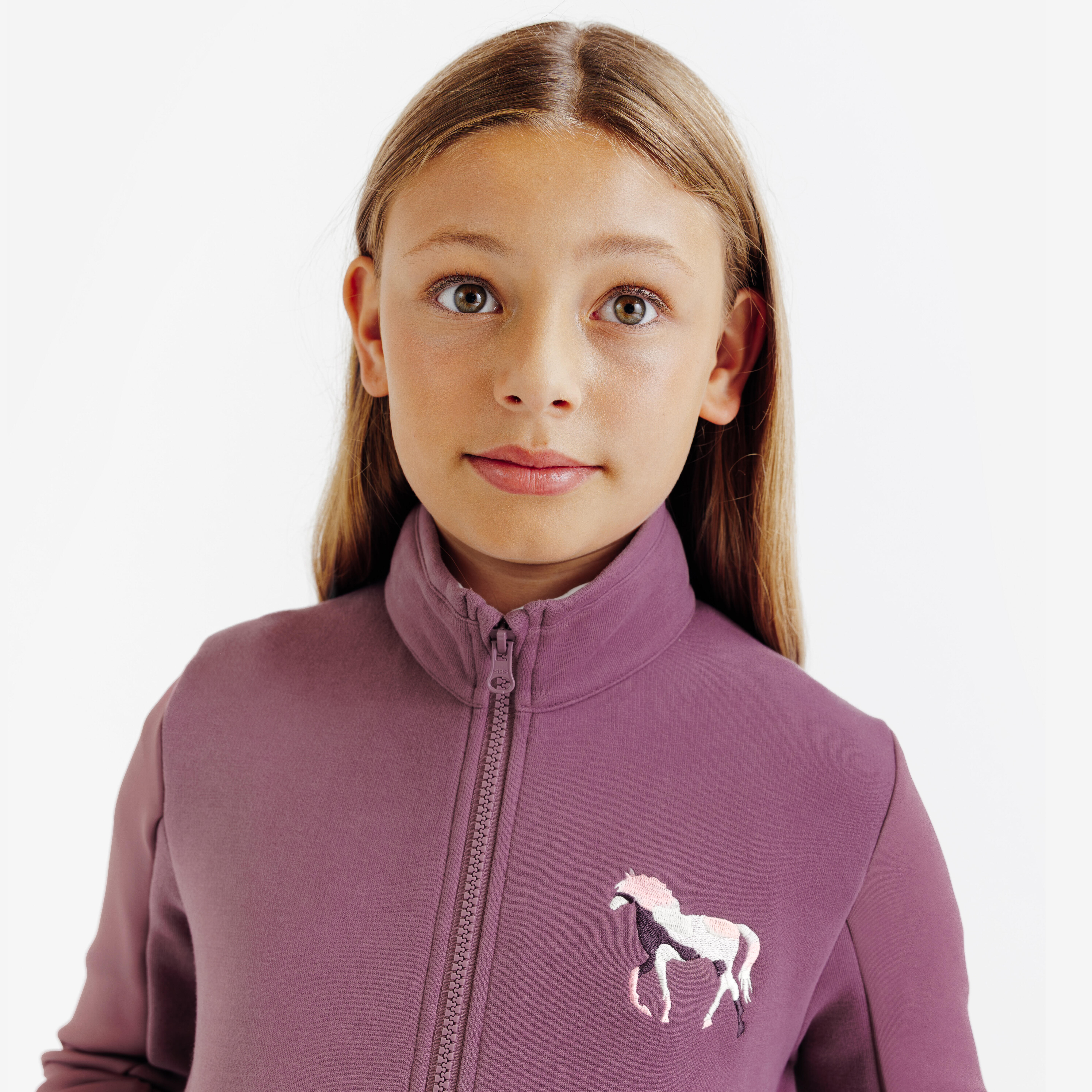 FOUGANZA Detská jazdecká mikina 500 na zips svetlofialová 10-11 r (141-150 cm) · záber 4