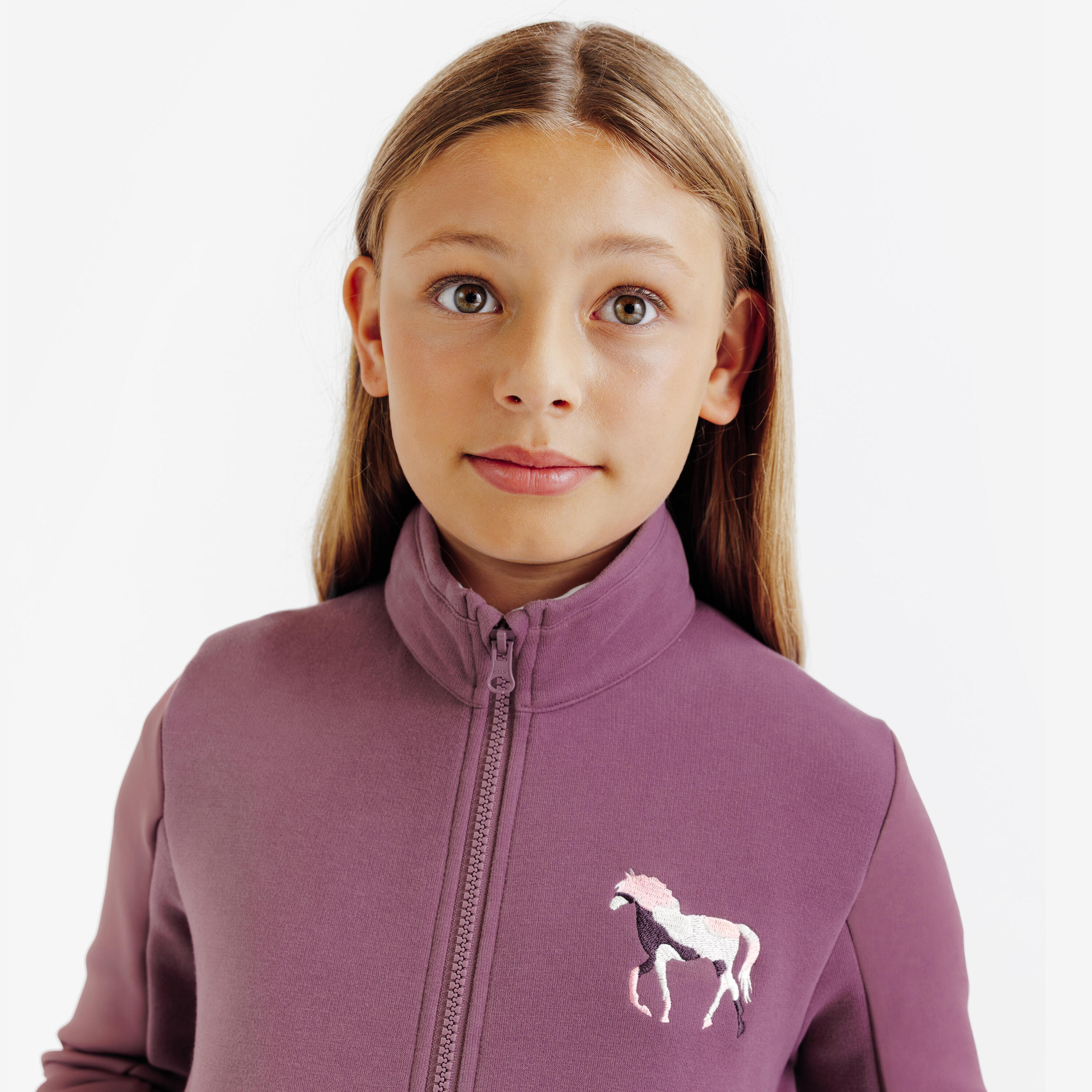 Sweatshirt com Fecho de Equitação Criança 500 Roxo Malva 3/11