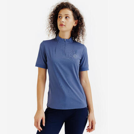 Reit-Poloshirt Heritage kurzarm Damen schwarz