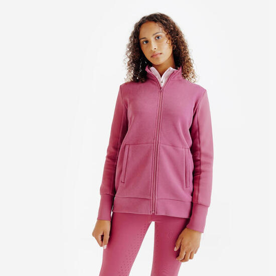 Sweat zippé équitation enfant 500 Rose LITCHI