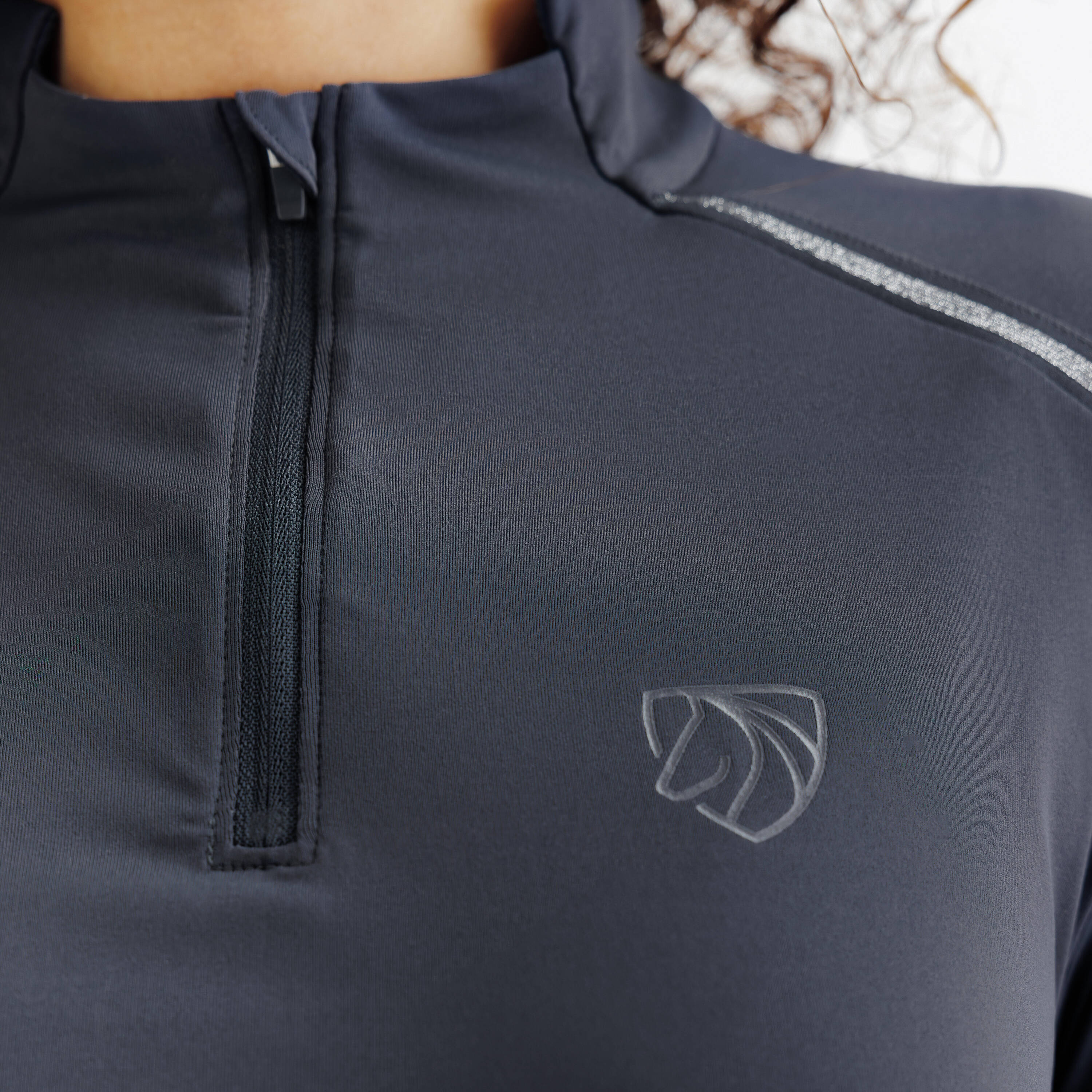 Women's Long-Sleeved Horse Riding UV Polo Shirt - Dark Grey -  3