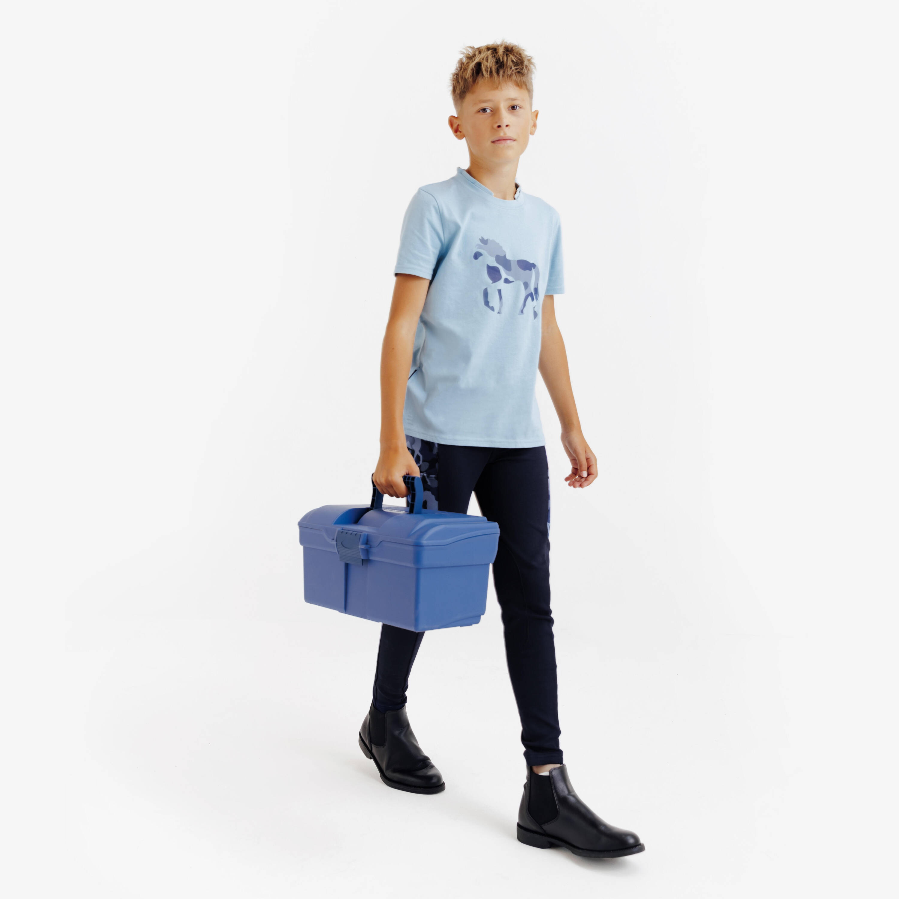 Kids' Horse Riding Short-Sleeved Polo Magic - All Over Blue Print -  2