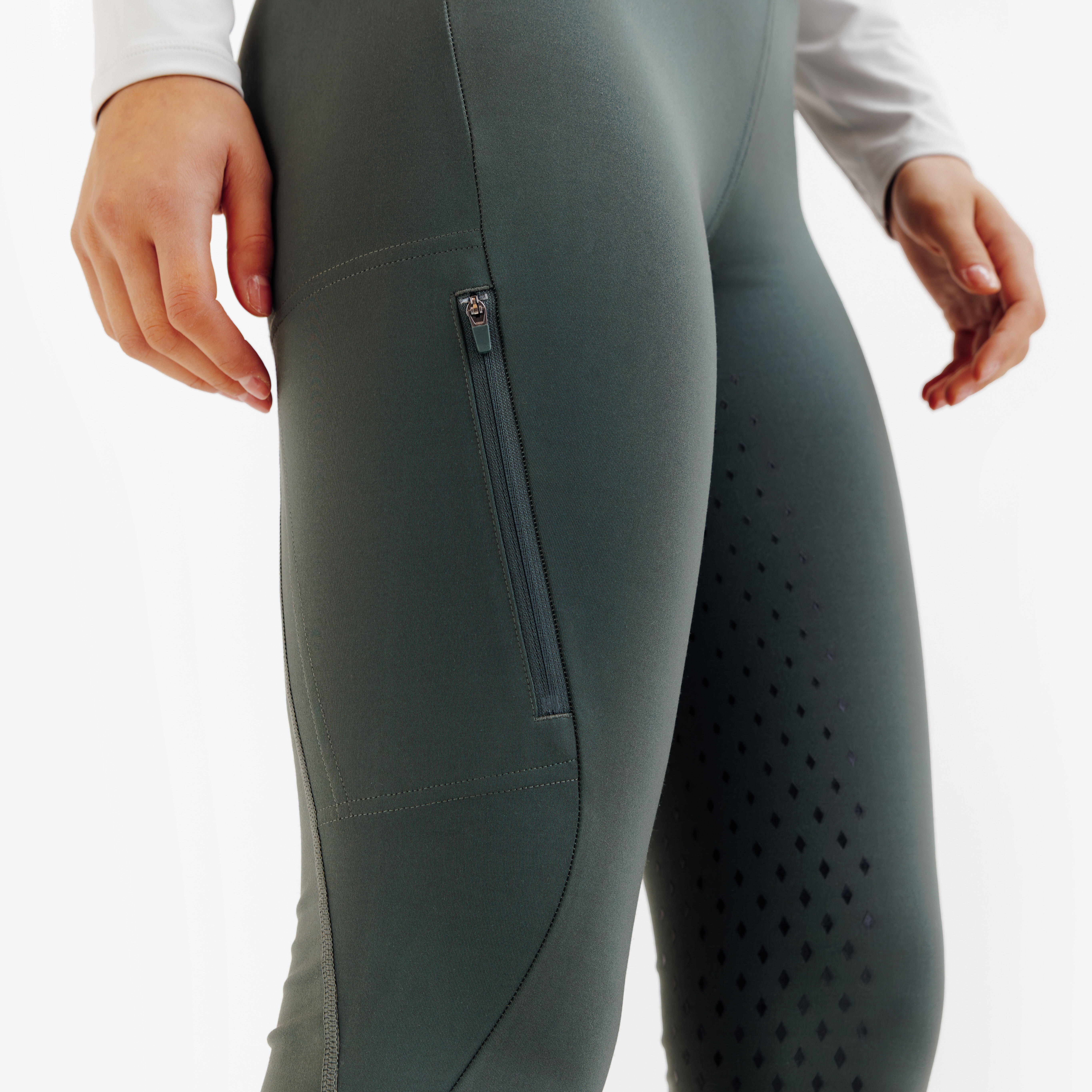 Women's Horse Riding Full Grip Leggings 500 - Green - FOUGANZA