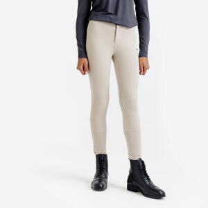 Pantalón Equitación 500 Niños Beis Ligero Mesh Full Grip