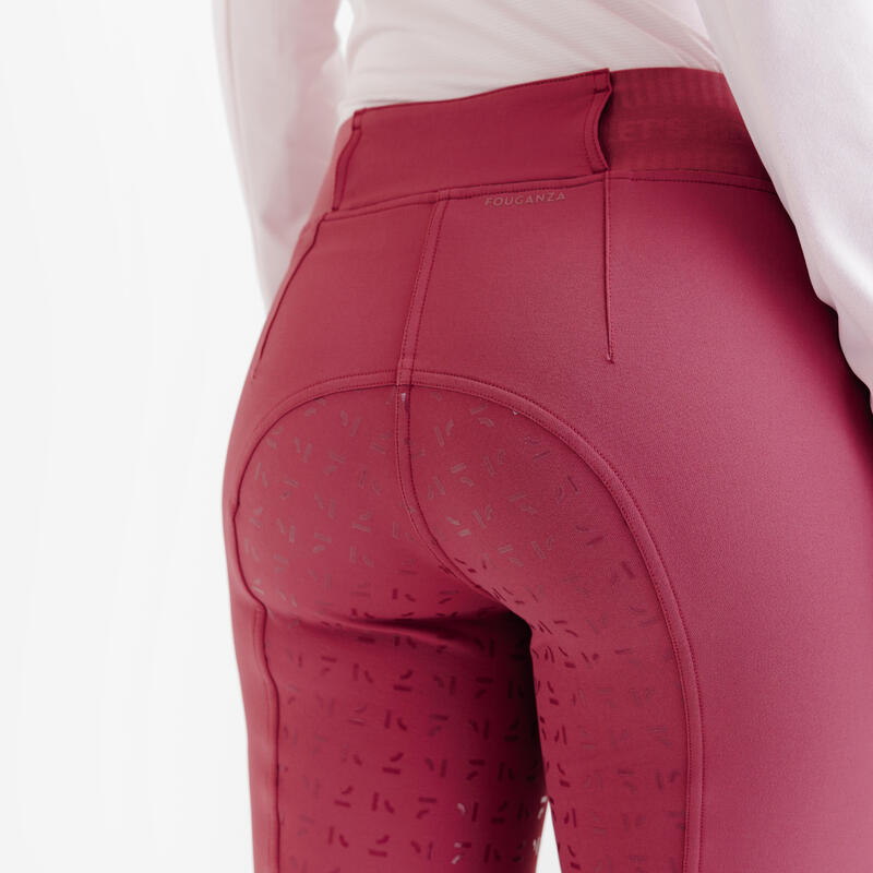 Pantalon echitație full grip BE YOU - 500 Roz LITCHI Damă