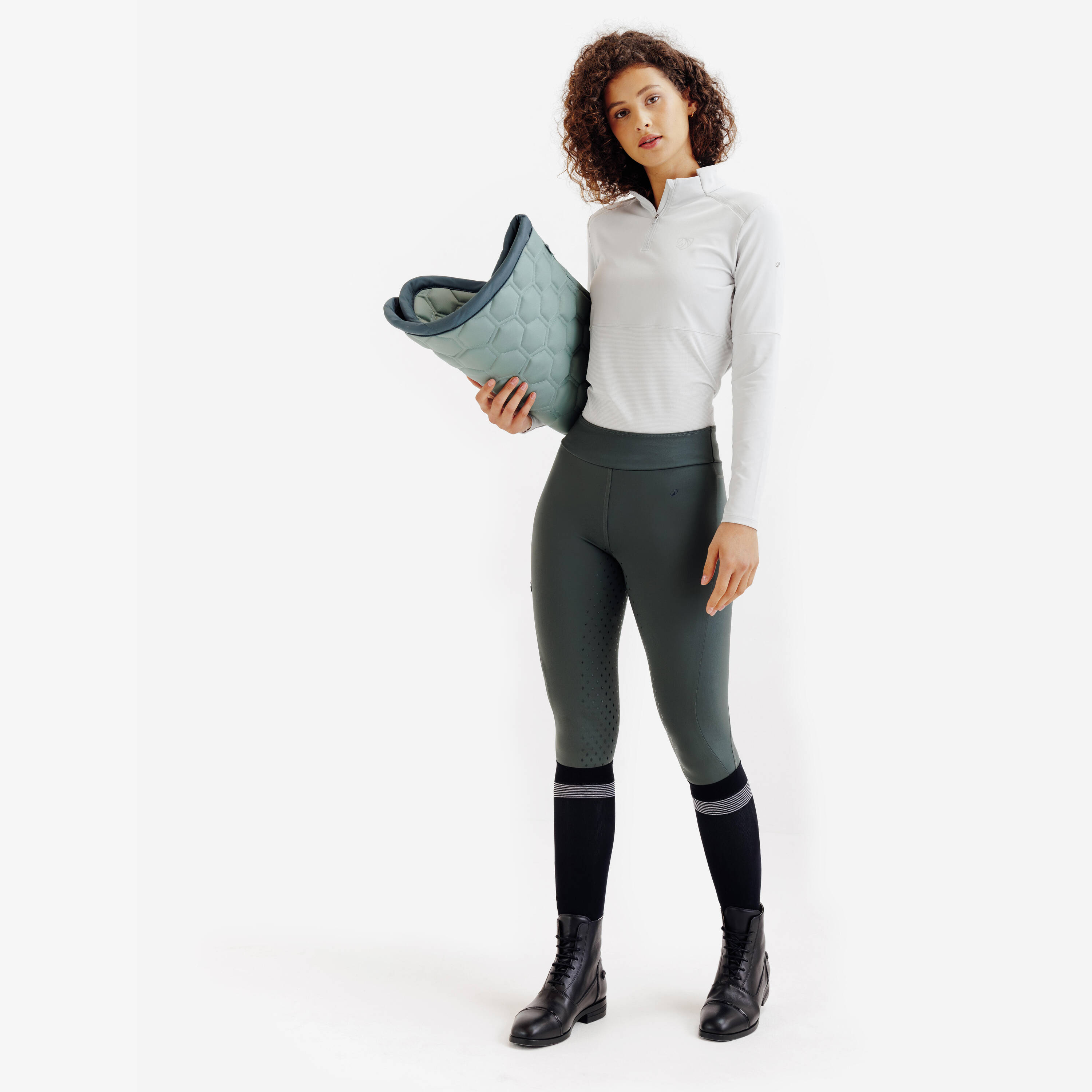 Women's Horse Riding Full Grip Leggings 500 - Green -  2